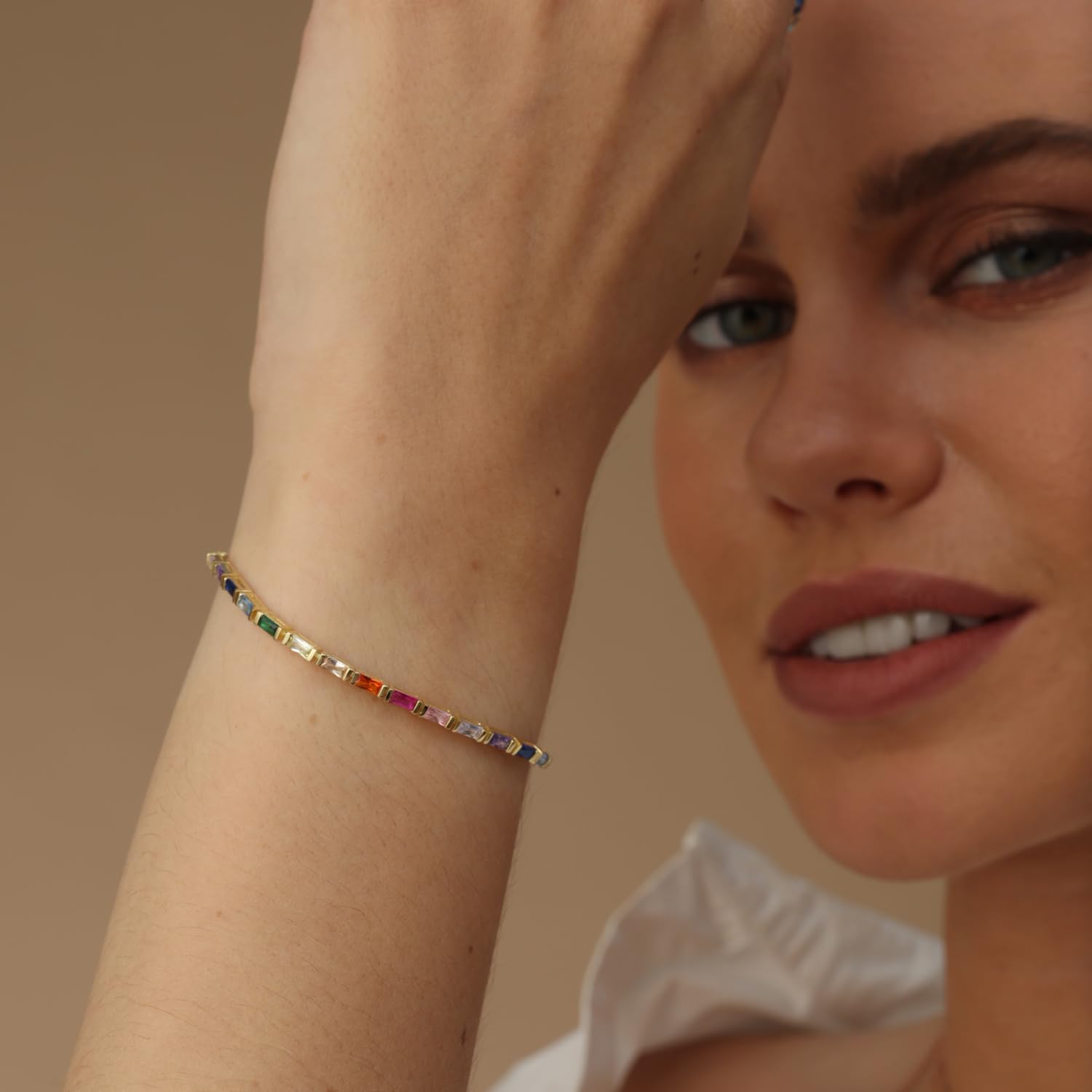 AFFY 14k Gold Plated 925 Sterling Silver Colourful Bar Setting