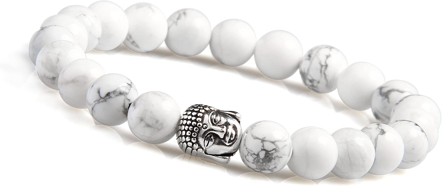 MicVivien Bracciale Buddha in Pietre Naturali 8MMBracciale Energia Positiva Collegamento Polso Buddha Preghiera di Mala Perline Uomo