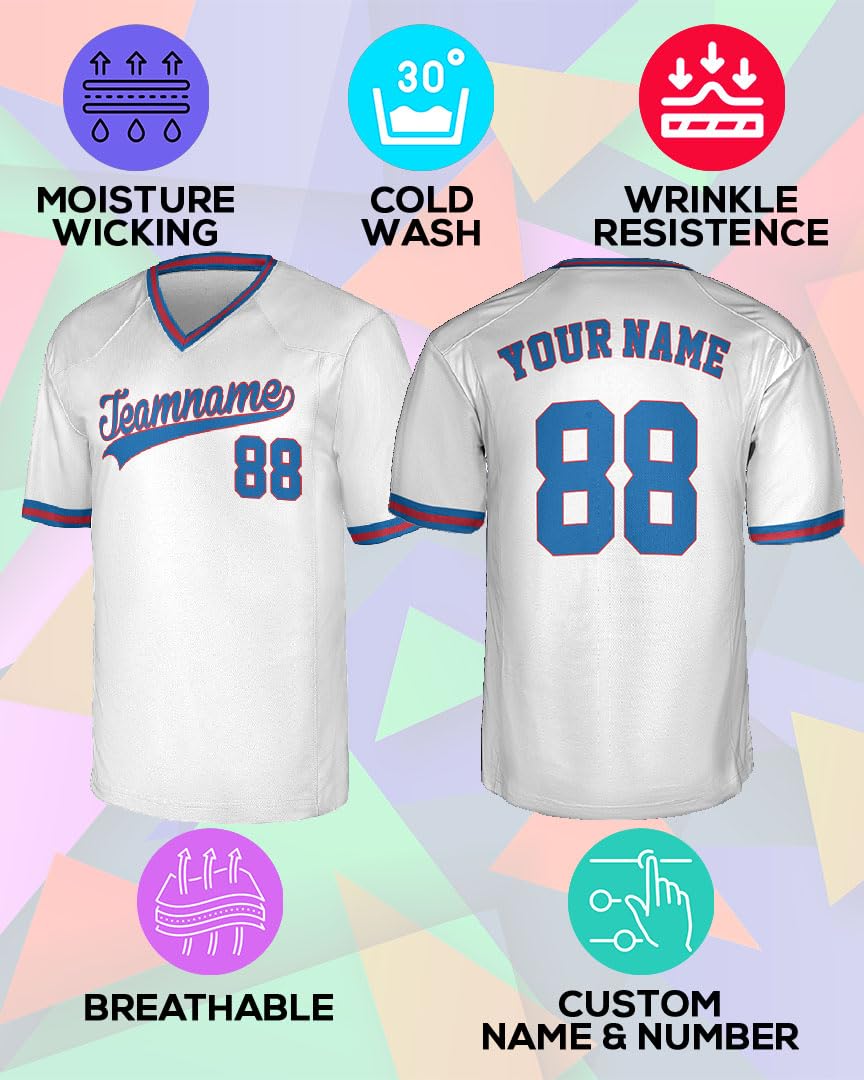 Custom V-Neck Baseball Jersey - Personalized Baseball Shirt Sport Uniform for Men Women Adult - Customize Add Your Name Number Logo - Make Your Own Jerseys