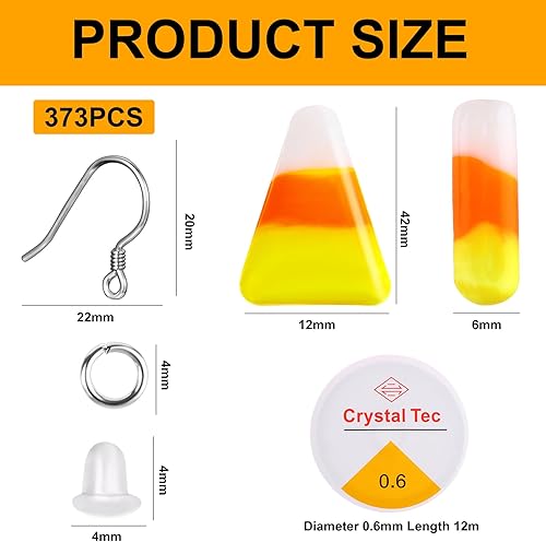 Miniatura 2 de Paquete de 372 cuentas de cristal de maíz de caramelo para Halloween, bricolaje de maíz, aretes de Halloween, decoraciones de Halloween, 100 ganchos