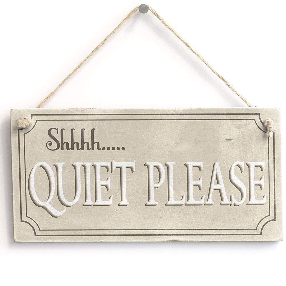 Shhhh. Quiet Please - Rustic Hanging Library Home Decor Sign 10x5 inch?25x12.5 cm?