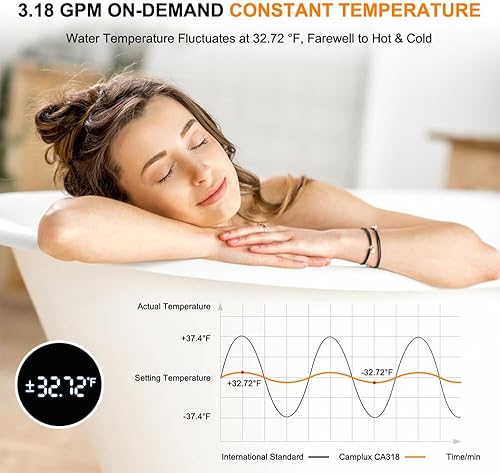 Vista 25 de CAMPLUX - Calentador de agua sin tanque de propano, calentador de agua caliente instantáneo, 3.18 GPM bajo demanda, propano, interior, color negro