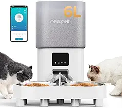 NEWPET Comedouro Elevado para Cäes, Alimentador WIFI Automático Gatos, Controle de Aplicativo WiFi - Gravador de Voz (6L)