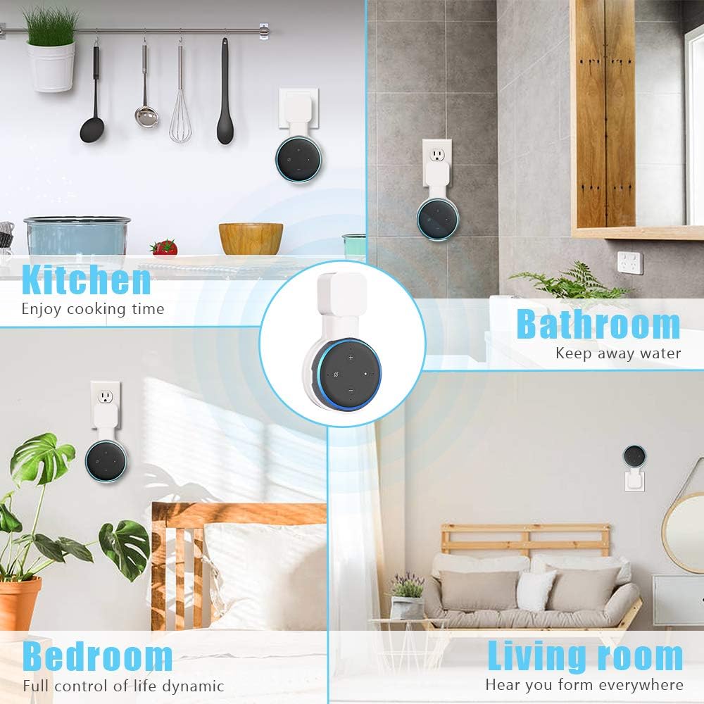 XGATML Echo Dot Wall Mount for 3rd Gen, Outlet Wall Mount Holder for Speaker, Space-Saving Echo Accessories for Your Smart Home, with Hide Messy Wires Arrangement (White, 2-Pack)