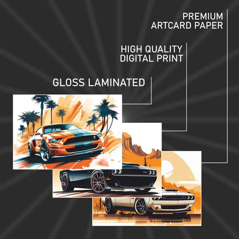 Image of POSTERONN Vintage Super Cars Wall Collage Kit 54 PCS 4x6 Inch Posters | Classic Car Photo Cards for Bedroom Gaming Room Decor | Aesthetic Auto Theme Wall Art with Glue Dots | Gift for Teens Friends
