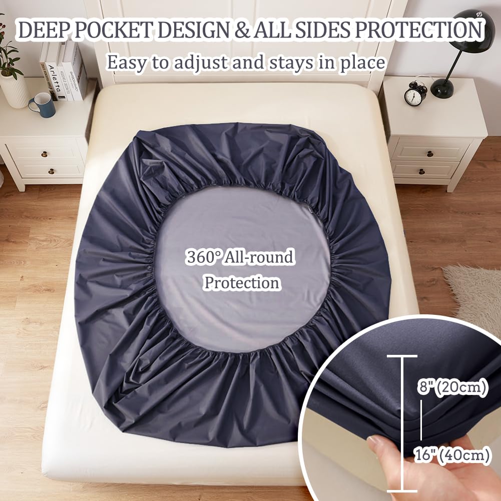 DUJUIKE Matratzenschoner Wasserdicht, Spannbettlaken Wasserdicht, Atmungsaktiv Matratzenbezug, Feuchtigkeitsdichtes Spannbettlaken für Matratzen mit Einer Höhe von 20-40 cm (Navy blau, 90 x 200 cm)
