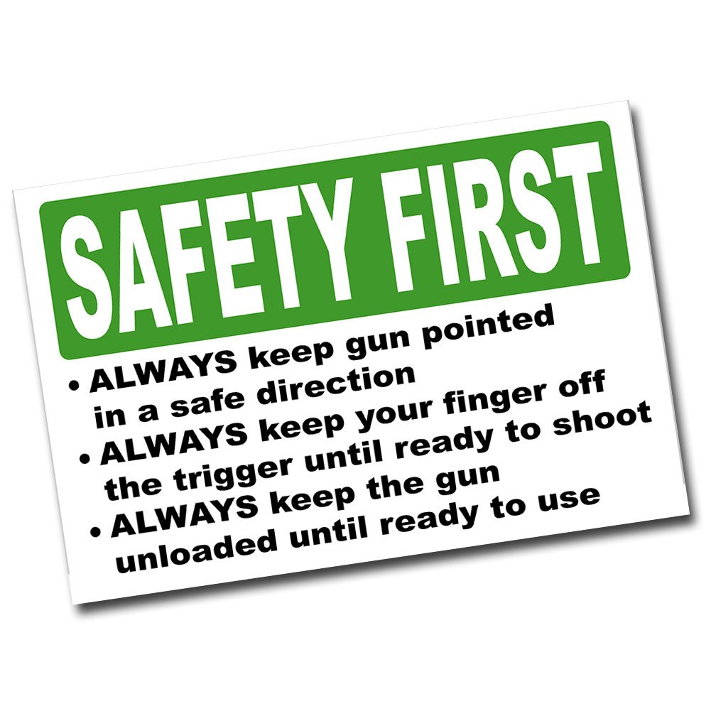 Brotherhood Safety First Gun Safety Three Main Rules Green and White 8x12 Metal Poster