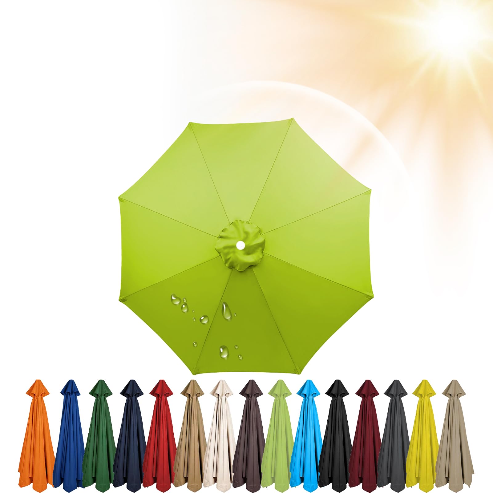 3.5m/3.0m/2.8m/2.7m/2.5m/2.3m/2m Umbrella Replacement Parasol Canopy, 6/8 Ribs Sun Umbrella Replacement Cloth For Patio/Beach/Backyard Parasol Fabric Canopy Cover (Green,6ribs-200cm) โ image 1