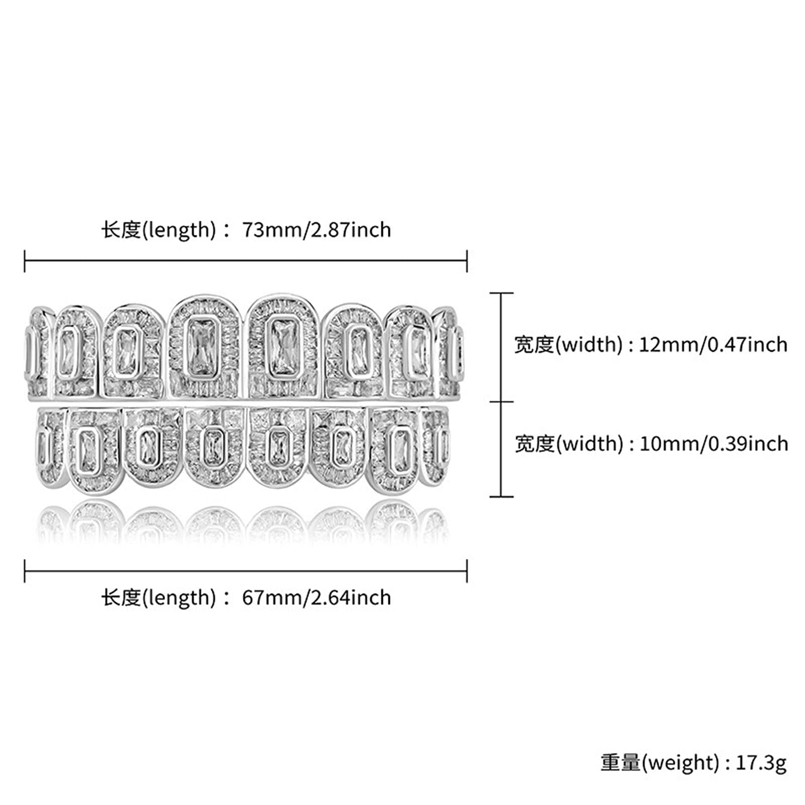 ICEDIAMOND Iced Out CZ Baguette Diamant Dents Bretelles, Plaqué Or 18K Haut et Bas Hip Hop Dents Porter Des Bijoux pour Hommes Femmes