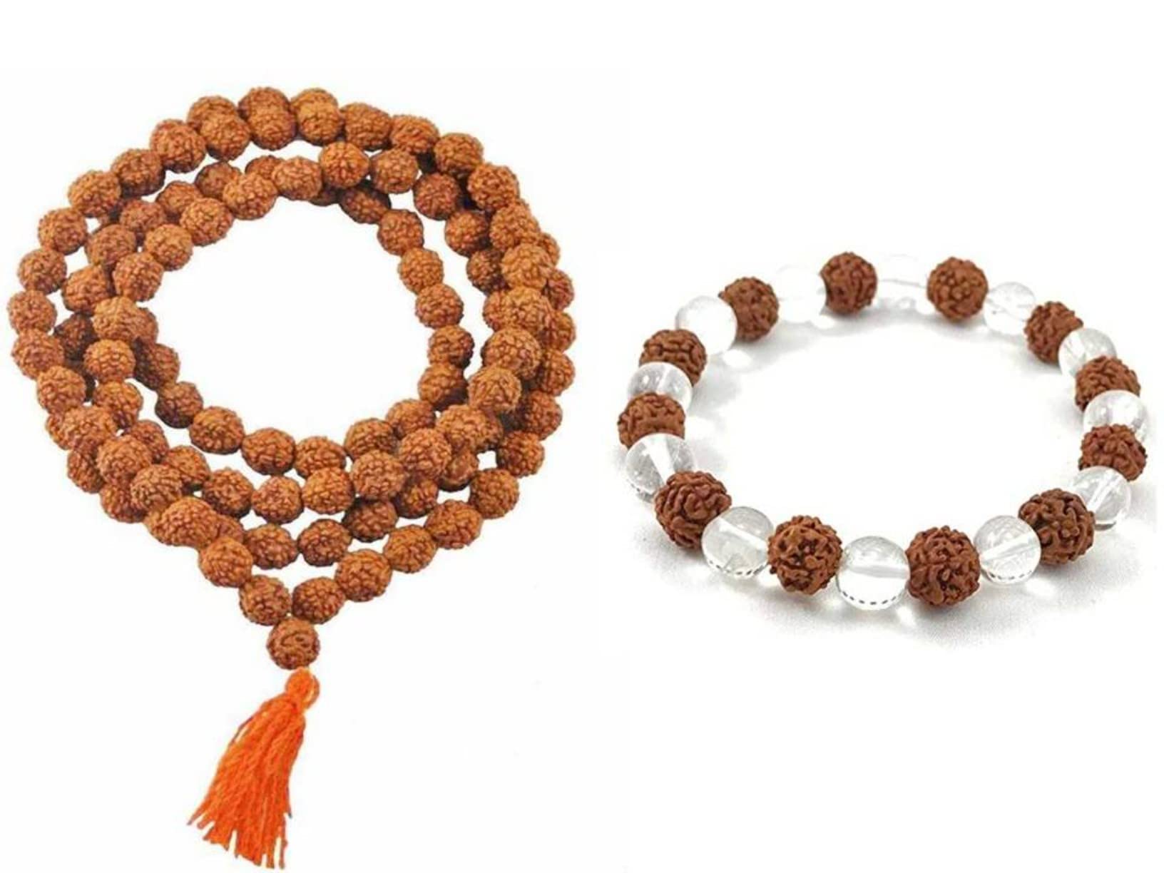 NAISHA Rudraksha Mala & Rudraksha & Crystal Sphatik Beads Bracelet Natural 5 face Panch Mukhi Rudraksha, Prayer Beads, Wrist Wrap, Jaap Mala, Bracelet Bead Size 8 mm (Pack of 2) (B09QC7DFNX) Amazon Price History, Amazon Price Tracker