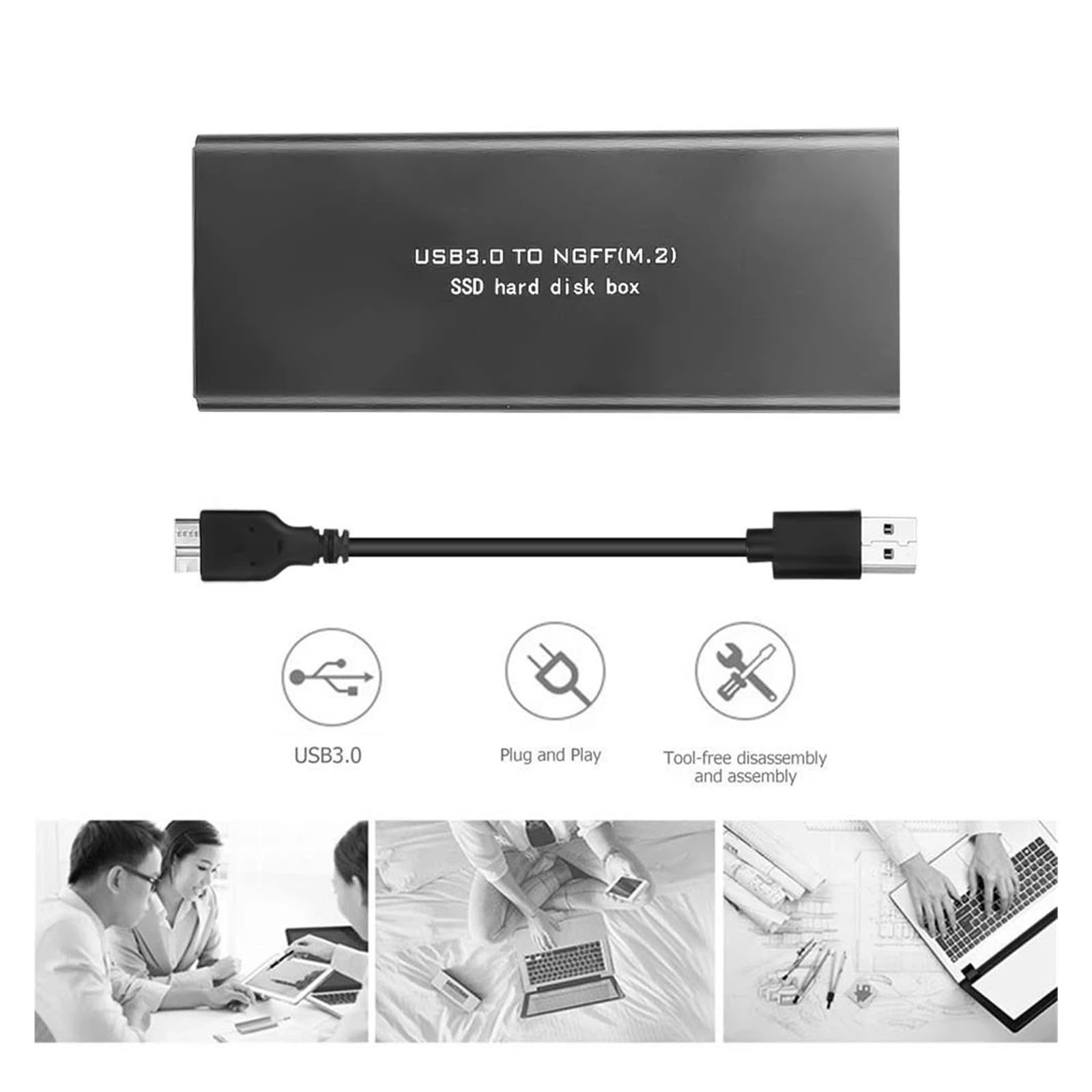 Custodia for HDD USB3.0 M.2 a USB3.0SATA, Custodia for Disco Rigido Mobile, 2230/2242/2260/2280 mm
