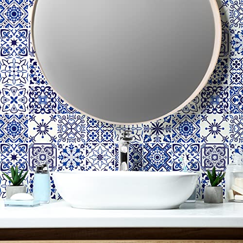 Image of FOKRIM Marble Wallpaper Sticker Blue Floral 60x200cm Peel and Stick, Removable, Self-Adhesive, Waterproof, Decorative Wallpaper for Home, Kitchen, Bedroom, Office