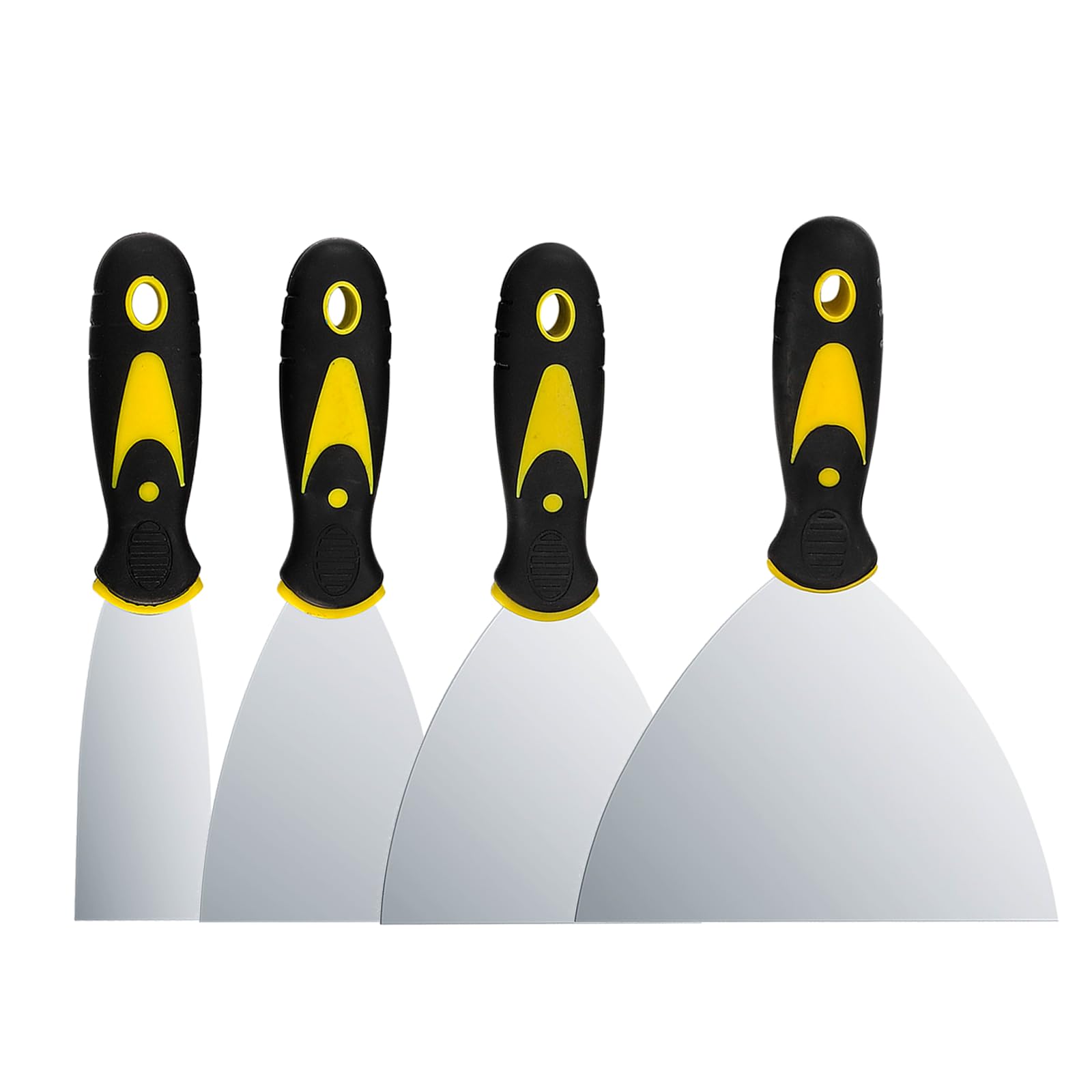 Wallpaper Scrapers, 1.5'', 3'', 4'', 5'' Wide Putty Knife Set, Metal Spackle Knives Paint Tools for Wallpaper/Decals/Drywall Finishing/Plaster Scraping (4 Pack)