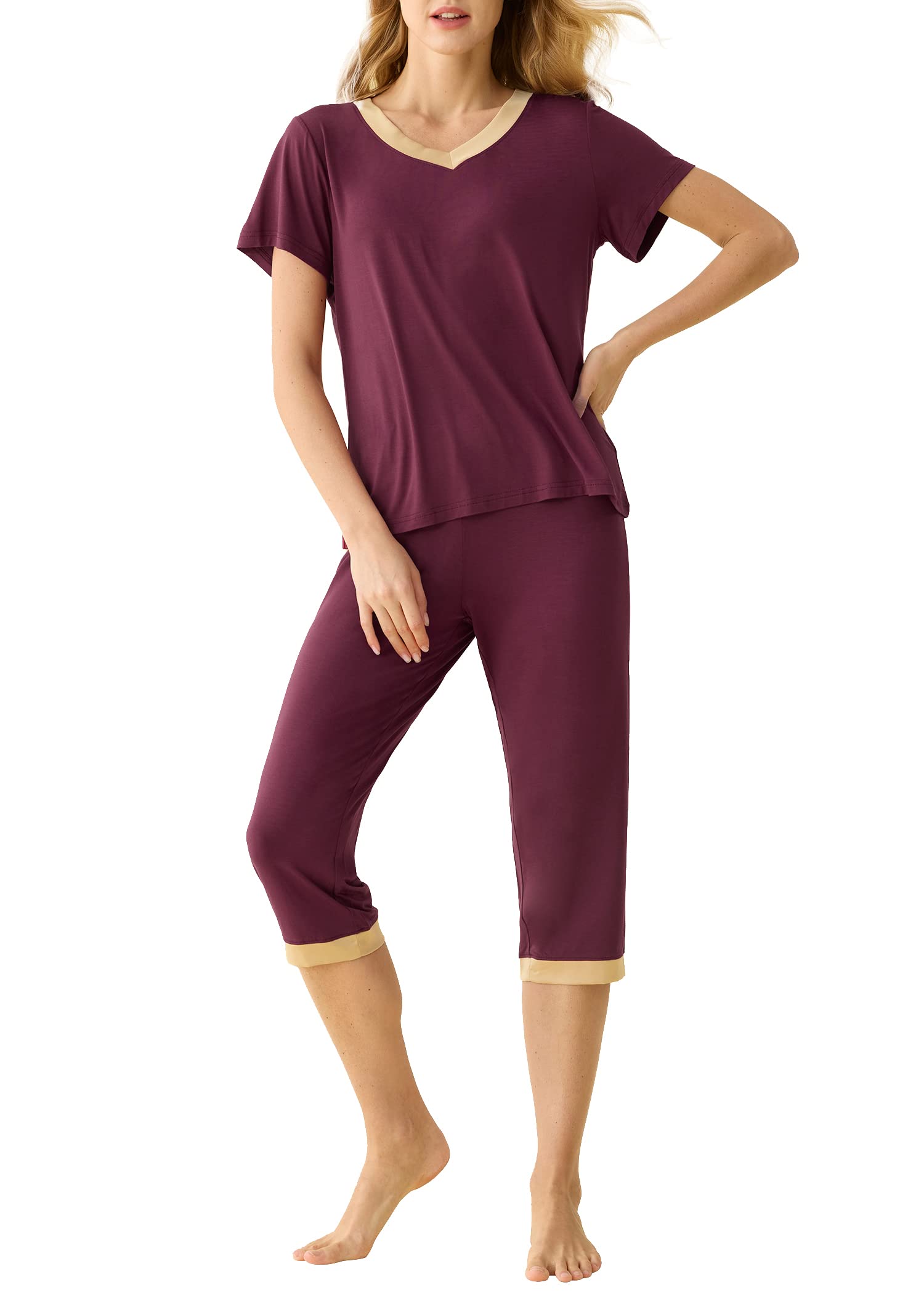 Latuza Womens Sleepwear Tops With Capri Pants Pajama Sets