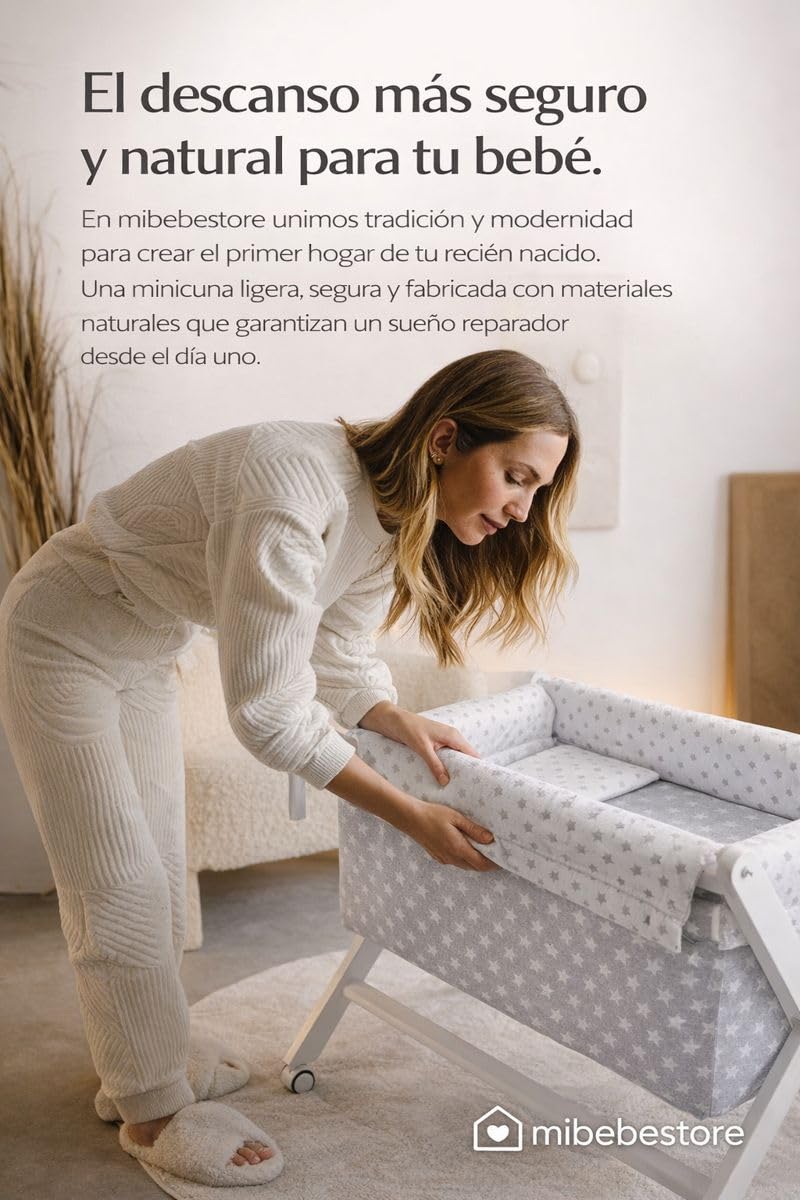 Minicuna Plegable Blanco Gris: Estructura + Vestidura + Colcha Desenfuntable + Colchón + Almohada