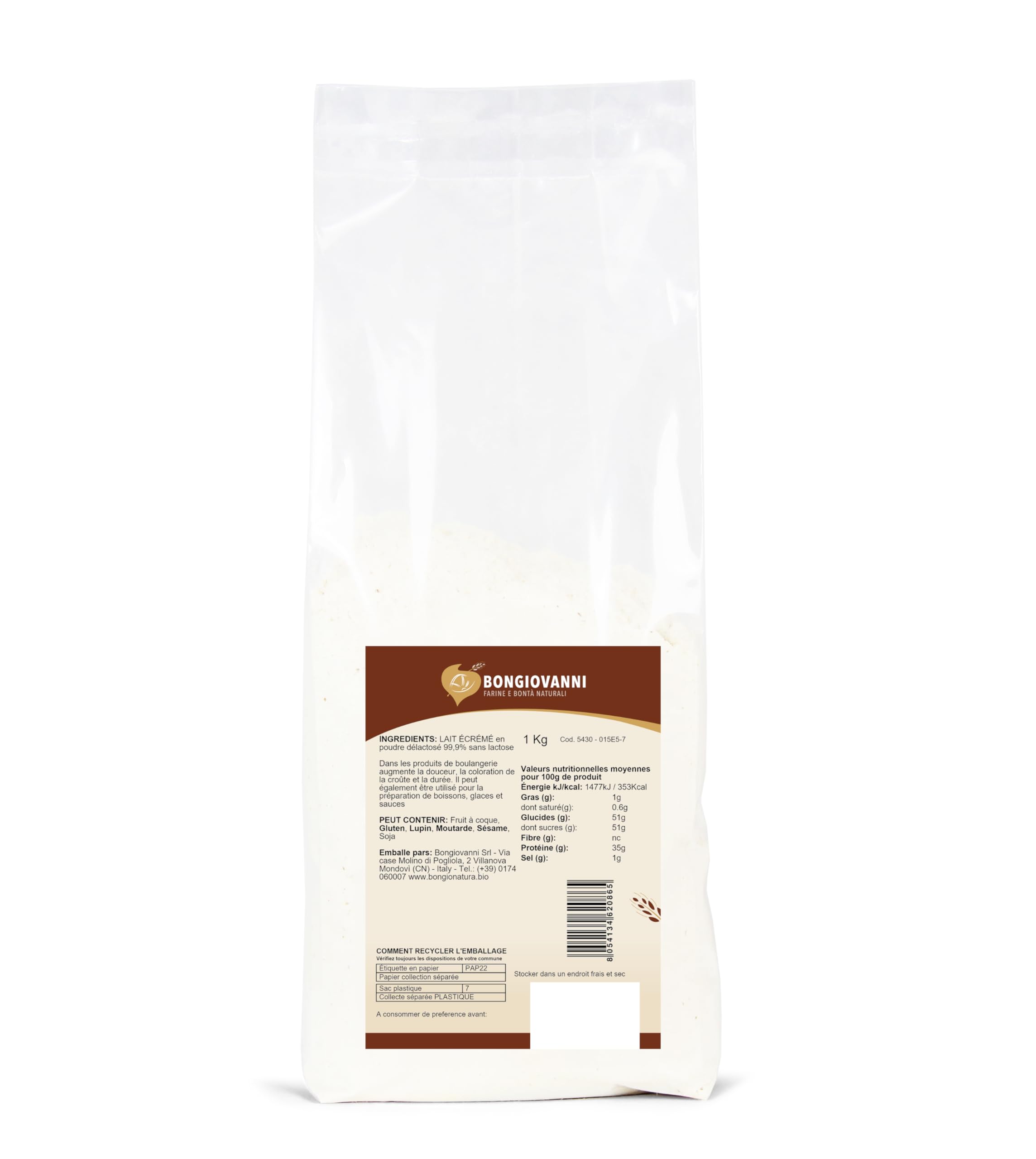 BONGIOVANNI FARINE e BONTA' NATURALI Latte Scremato In Polvere Delattosato 1kg