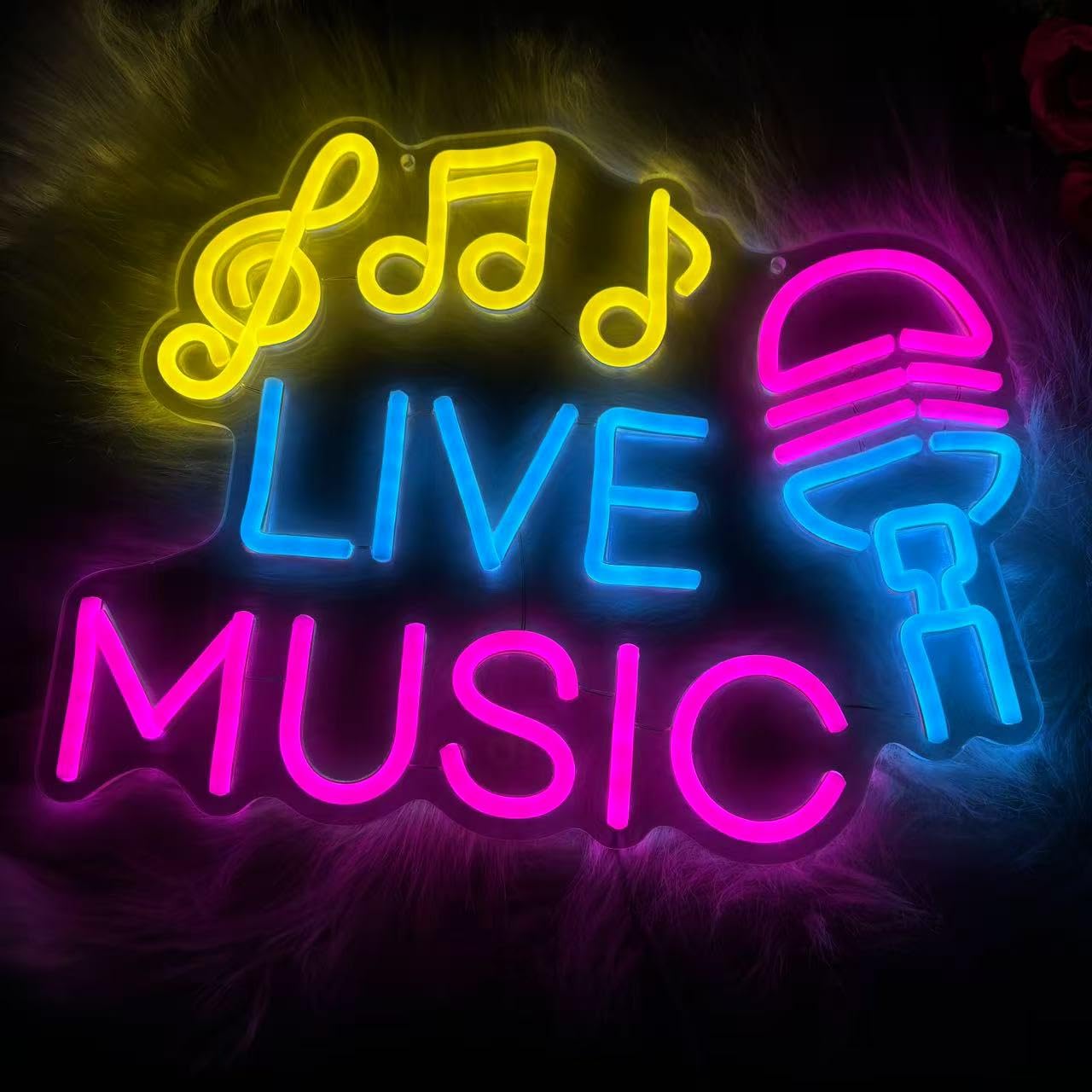 Xusdamyj Live Music Neon Sign, LED Neon Sign, 40x28cm, 15.7x9.84x0.39in, Wall Mount, USB Powered, Contemporary Music Theme - Image 3