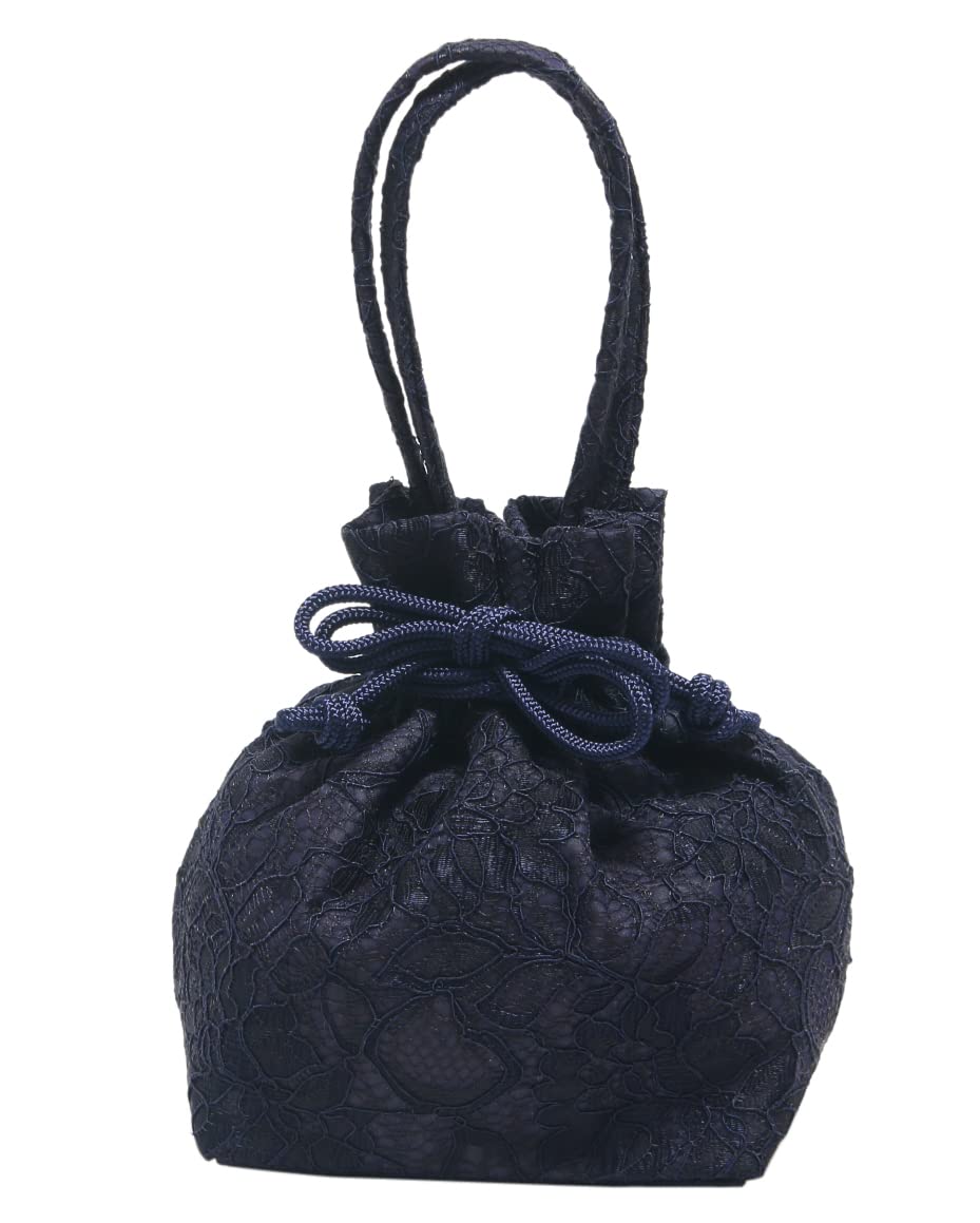 Hasegawa Lace Drawstring Bag with Handle Kimono Yukata Navy Japan