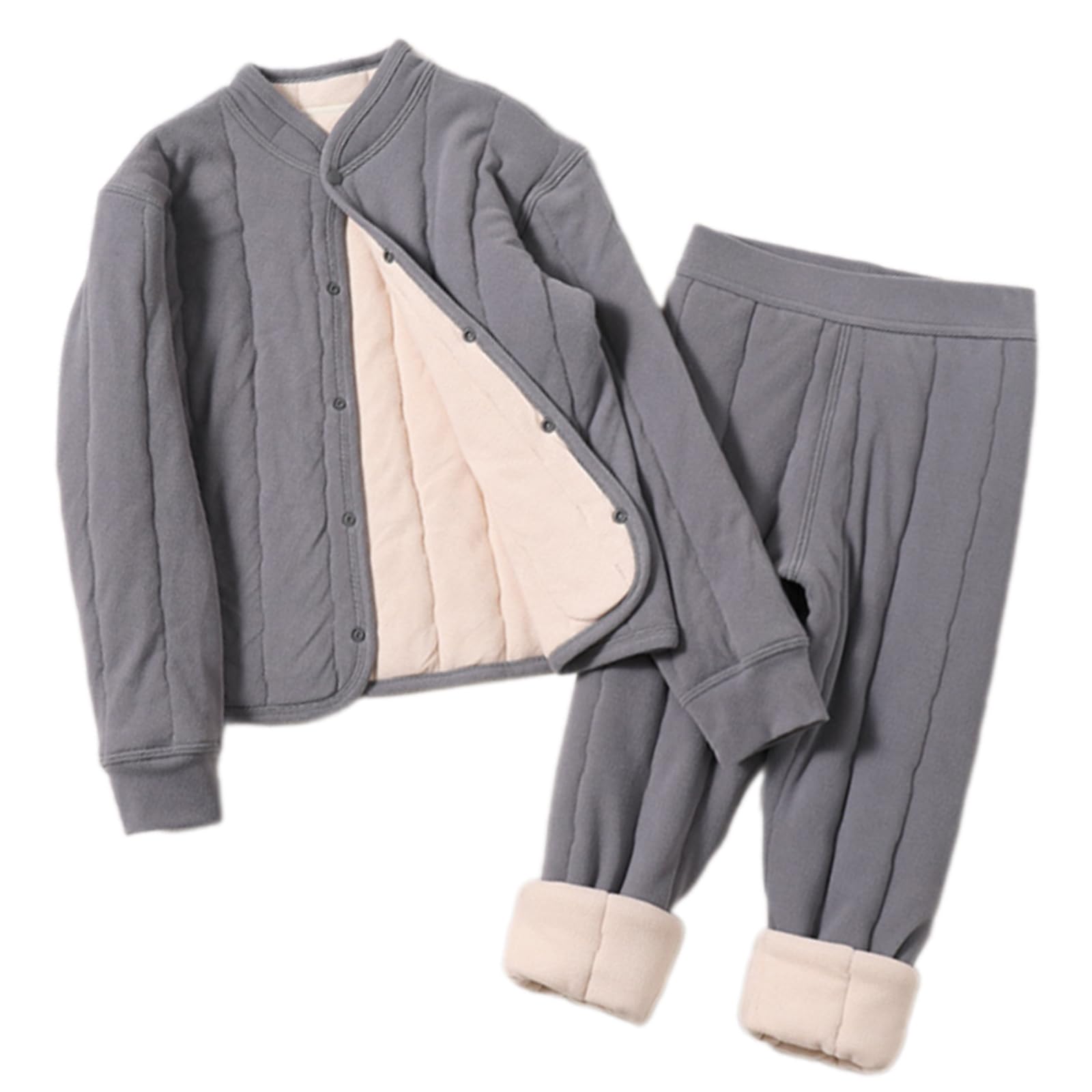 XAGMODSHN 2-teiliges Heimanzug Thermounterwäsche, Light Grey 150CM