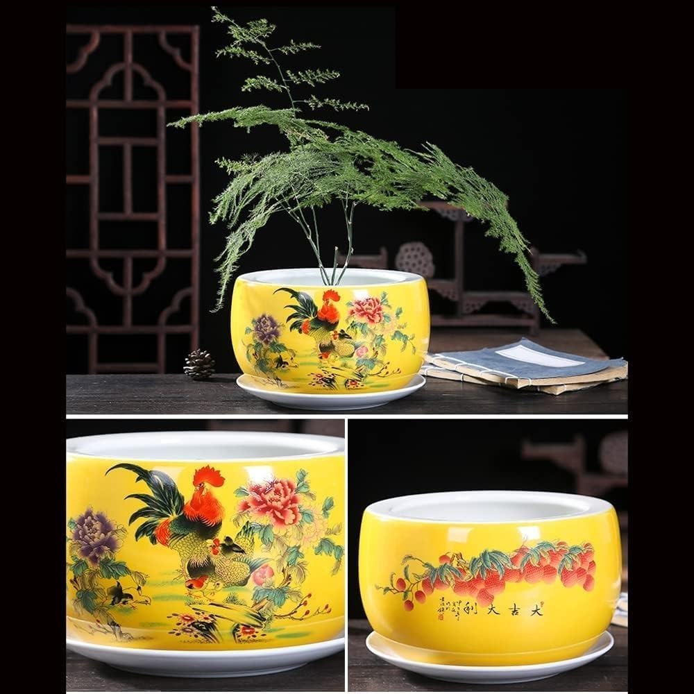 Ceramiczne doniczki na kwiaty, doniczki na rośliny, ręcznie malowana roślina ceramiczna Chinoiserie doniczka do sadzenia w pomieszczeniach na zewnątrz do użytku w ogrodzie z wazonem na kroplówkę