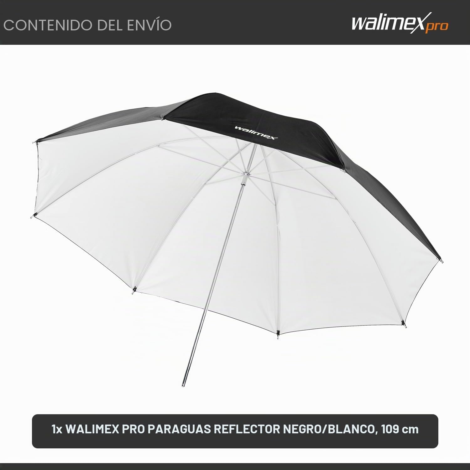 Walimex Pro - Paraguas Reflector (109 cm), Color Blanco/Negro