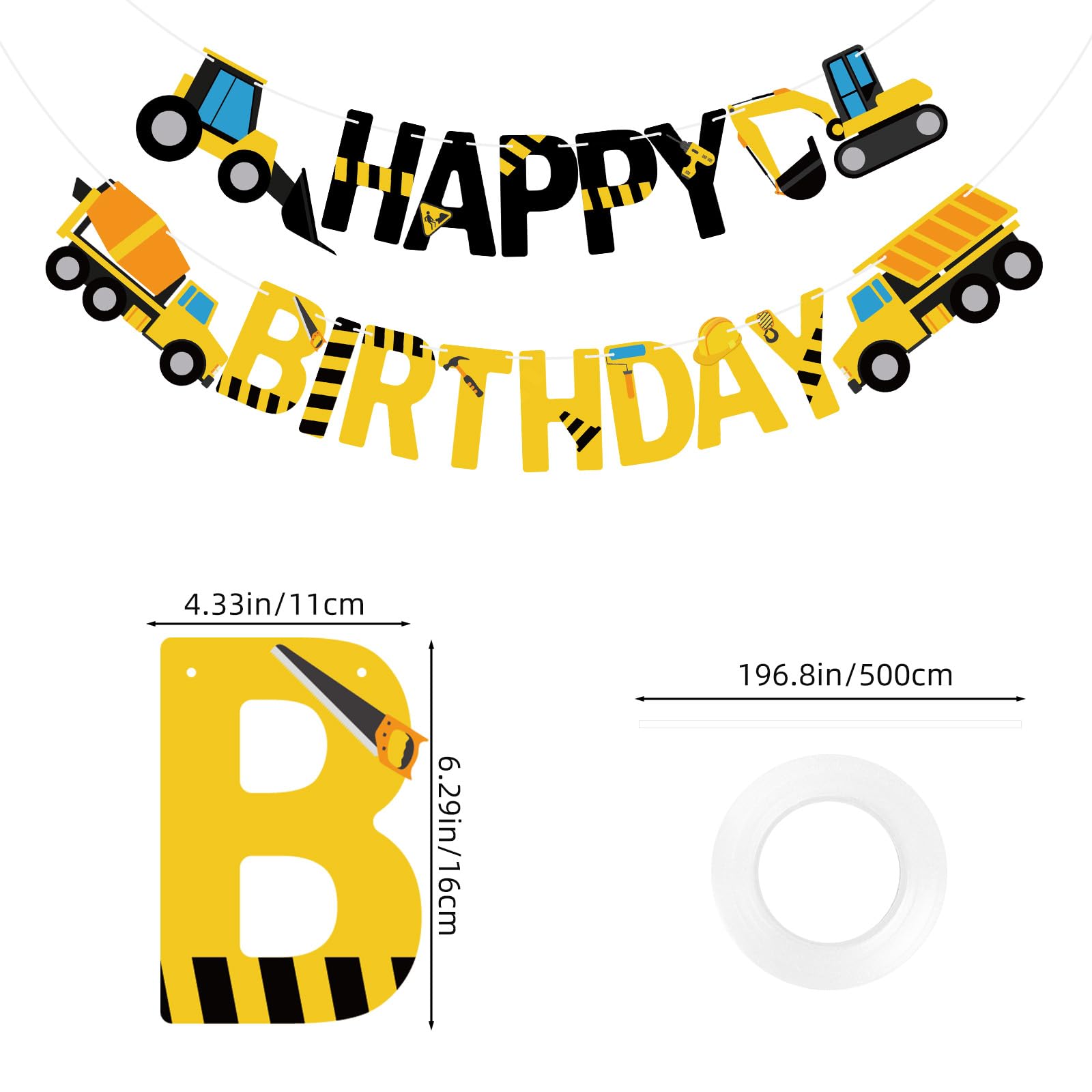 Happy Birthday Banner Construction Party Decorations Construction Birthday Party Supplies for Boys 1st 2nd 3rd Construction Birthday Banner Garland Excavator Dump Truck Tractor Sign