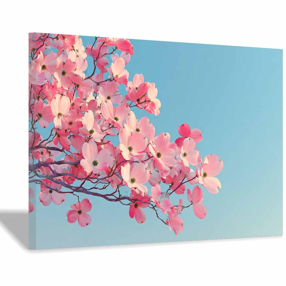 ZAMAEIU Forest Landscape Painting Branch-laden blooms Canvas Artwork posters & prints Suitable for Living Room Bathroom Bedroom Home Wall Decoration(pink)-30x50cm Framed