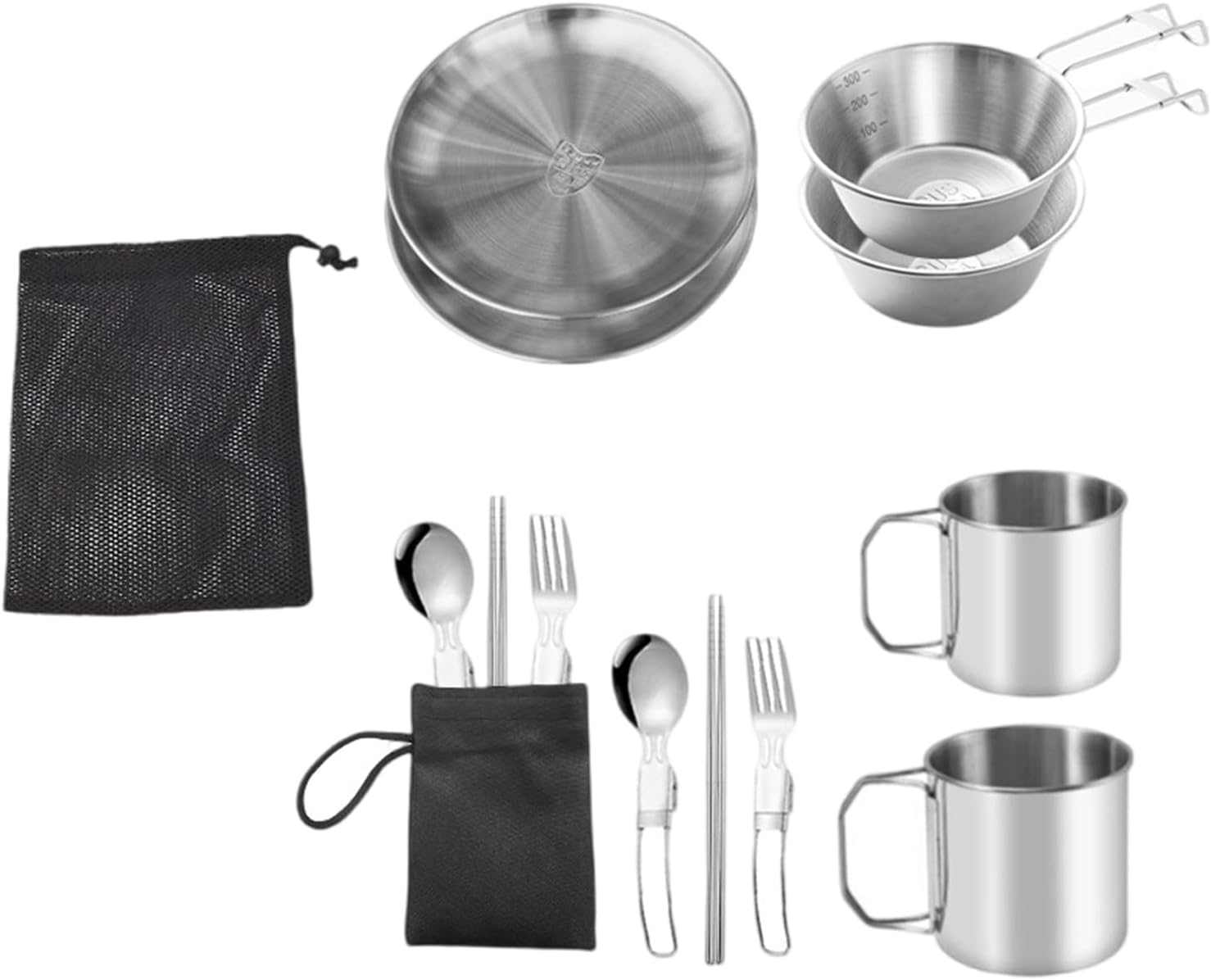 Snow Lake Stainless Steel Camping Cutlery Set with Spoon, Fork and Bowls Stainless Steel 12 Kits