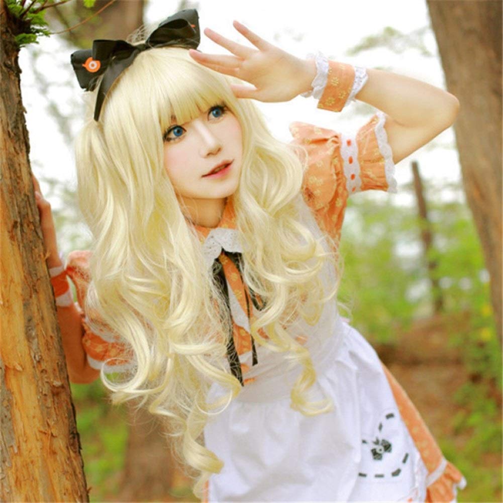 XIEWEICHAO Wig color long curly hair big wave Qi Liu Haitou set ladies (Color : Milk yellow)
