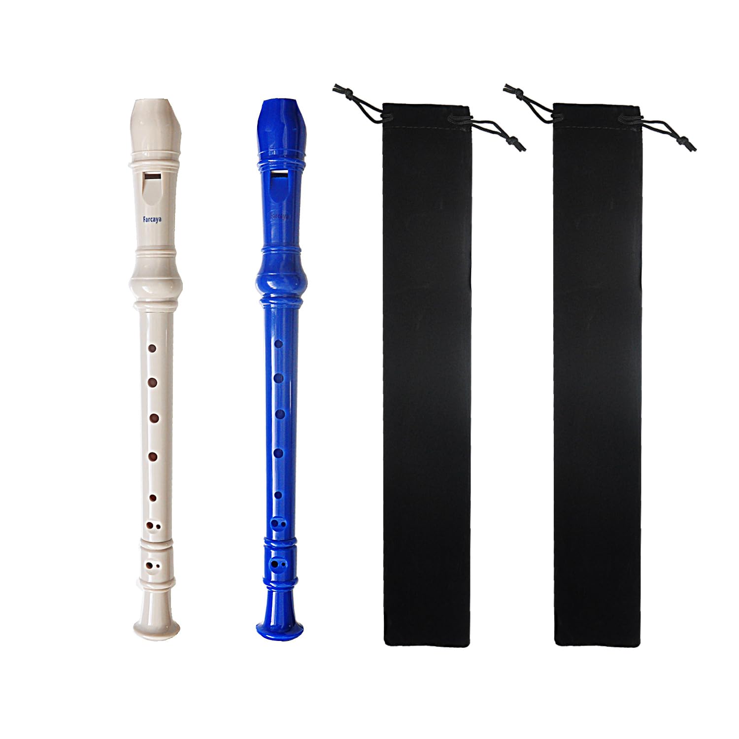 Instrumento de flauta soprano de 2 piezas para adultos, principiantes, estilo alemán, llave C, 8 agujeros, descendiente con varillas limpias, estuche de almacenamiento (azul y blanco)