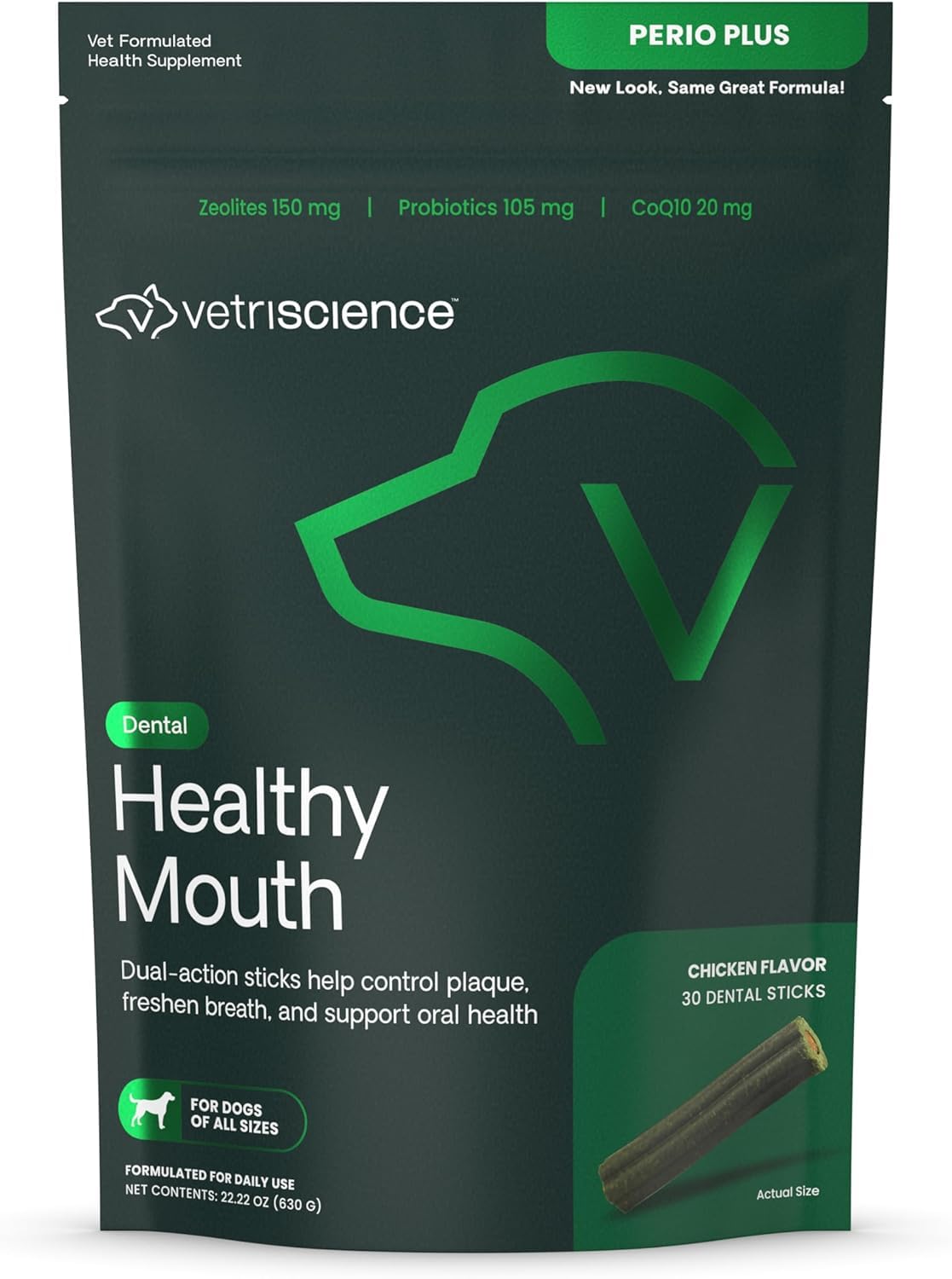 VetriScience Laboratories - Perio Plus Stix, Dental Support for Dogs, Chicken Liver Flavor, 30 Sticks, Clinically Proven Naturally Sourced Ingredients