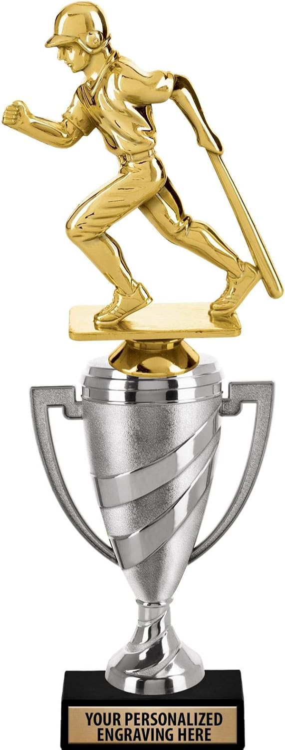 Crown Awards Baseball Trophy, 13.65" Silver Cup Boys Baseball Homerun Trophies with Free Personalization Prime