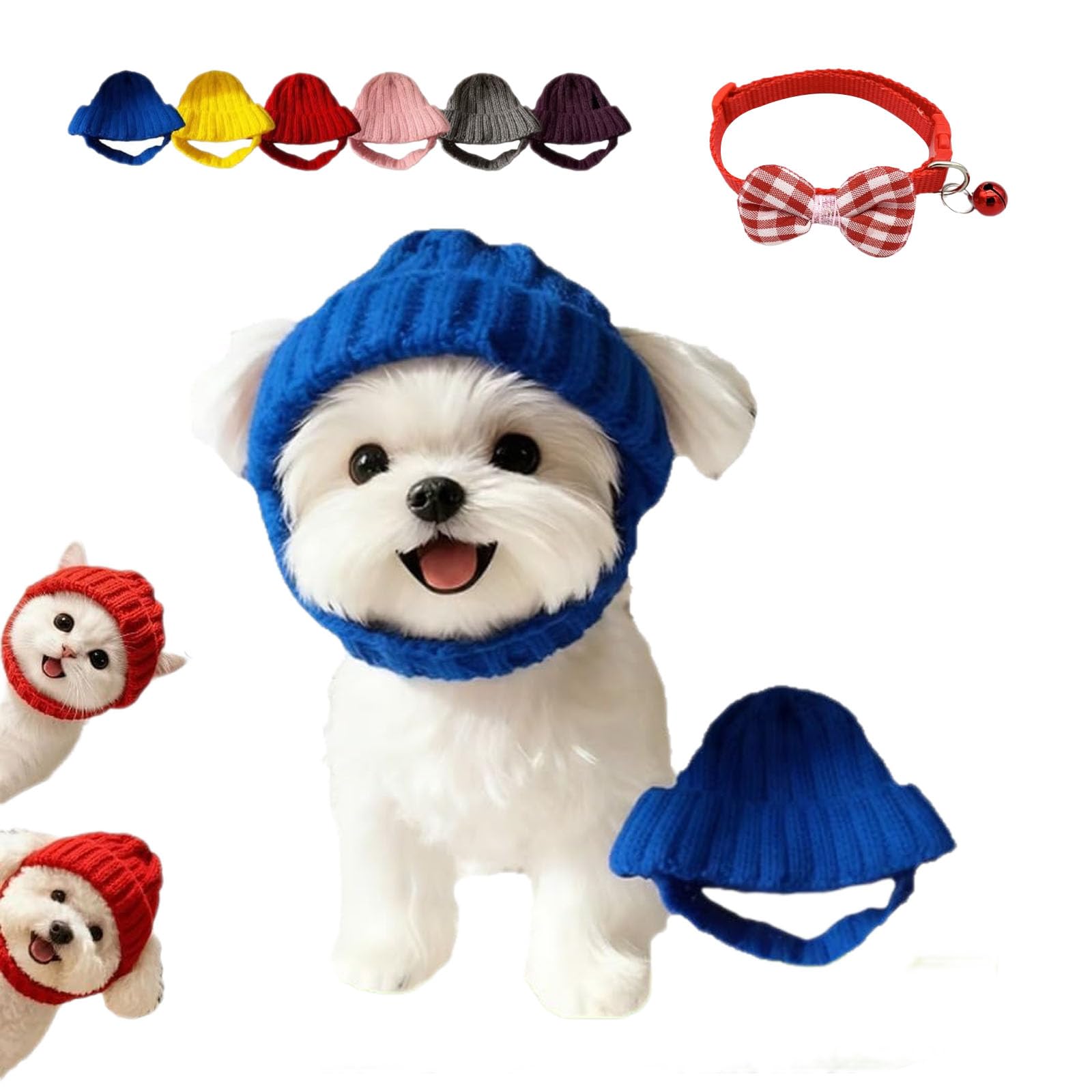 Red Knit Dog Beanie with Ear Flaps, Warm Winter Pet Hat for Small Dogs and Cats, Cozy Stretchy Pet Knit Hat and Flexible Fit, Funny Warm Knitting Wool Hats with Ear Holes for Cold Weather (Blue)