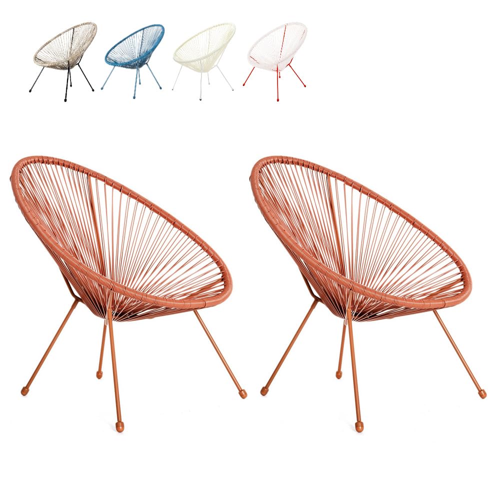LOLAhome Pack 2 Sillones de jardín Acapulco Naranja Teja | Cuerdas de Rattan PE y Acero | 72x77x84 cm | Con Topes de Goma, Resistente hasta 120kg | Para Interior y Exterior, Jardín, Terraza | Acapulco