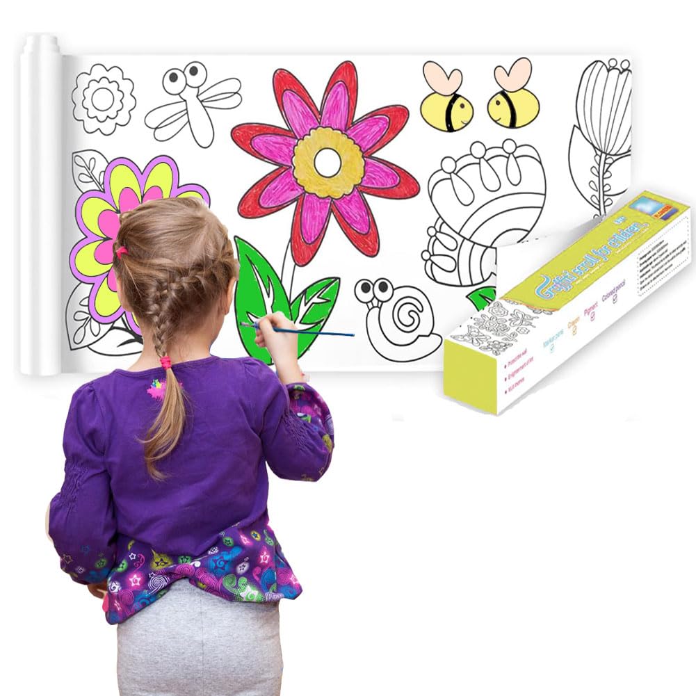 Children's Drawing Roll, Loose Drawing Paper, Coloring Paper Roll for Kids,Kids Craft Painting Color Filling Paper, DIY Painting Paper for Girls and Boys(Flower)