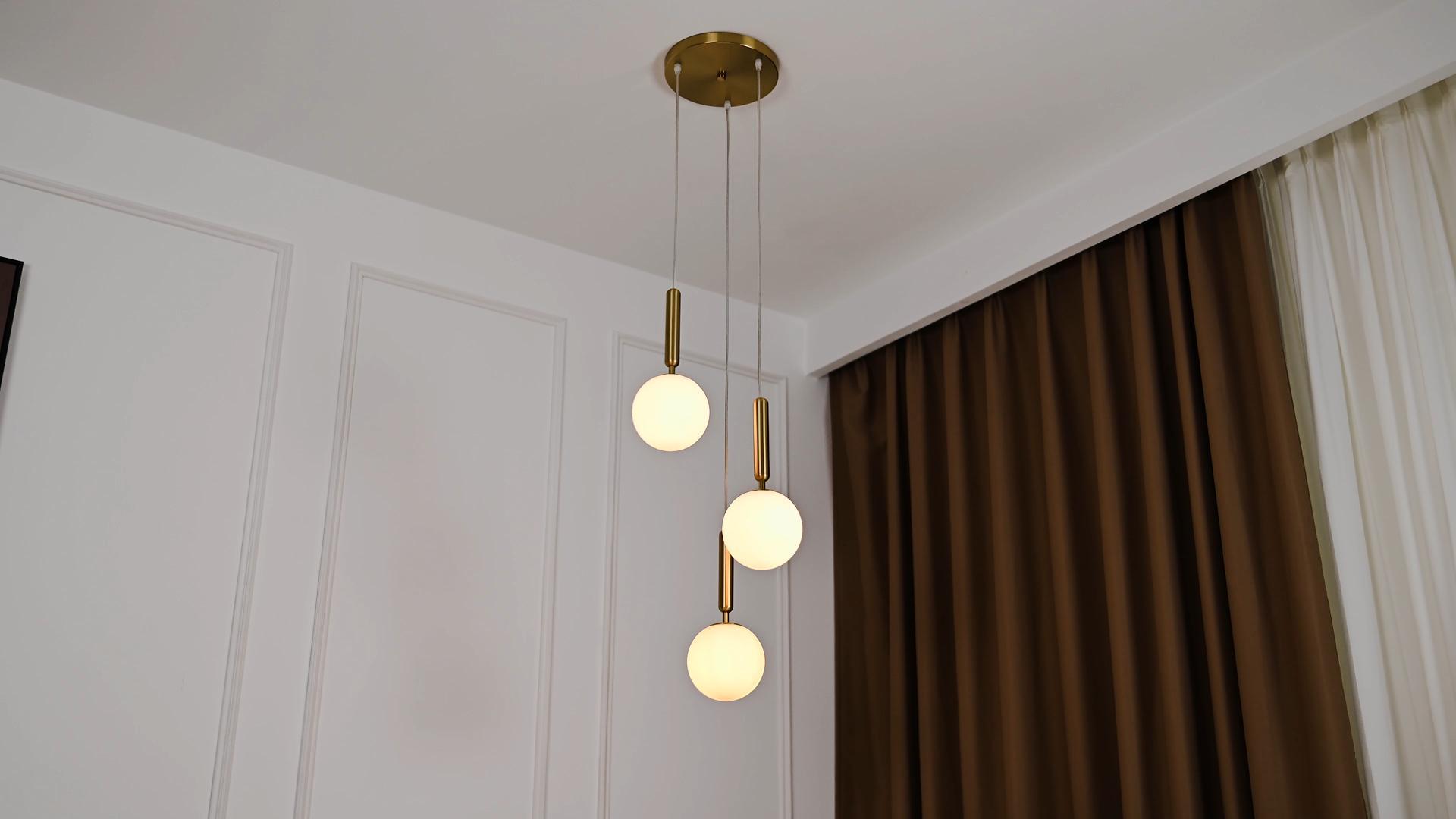 Image of Modern Gold Pendant Light Hanging Fixture Light for Kitchen Island Mid Century with Globe Pendant Light Milk White Glass Pendant Lighting for Living Room Bedroom Entryway (3 Lights)