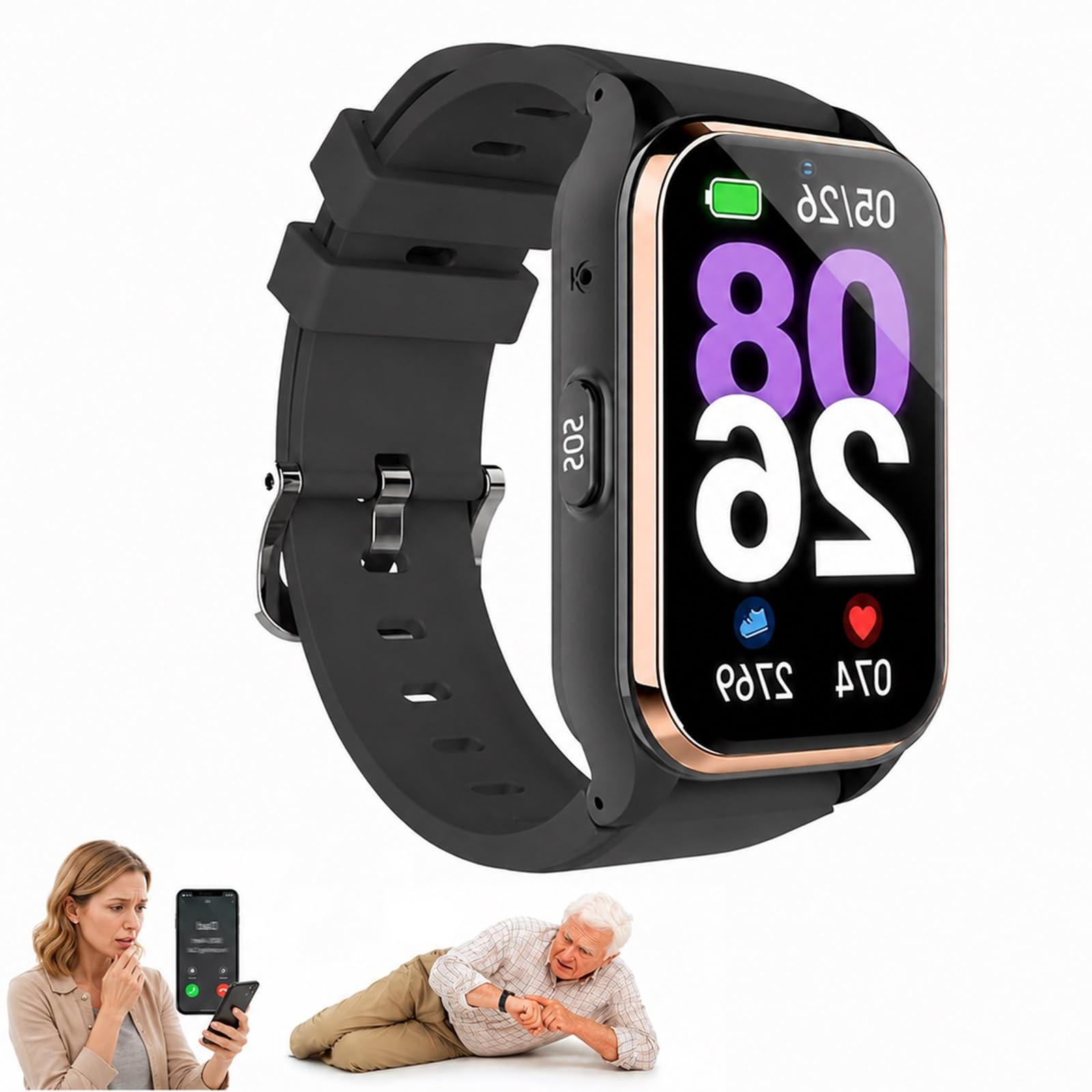 Reloj Inteligente SOS para Adultos Mayores con GPS 4G y Alerta de Caída