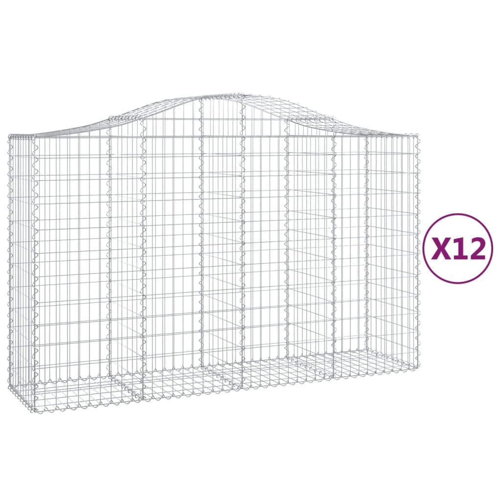 Kosze gabionowe 12 sztuk 200 x 50 x 120 / 140 cm ocynkowane żelazo, dźwiękochłonne dekoracyjne bariery ogrodowe ze wzmocnionymi haczykami i drutem 3,5 mm