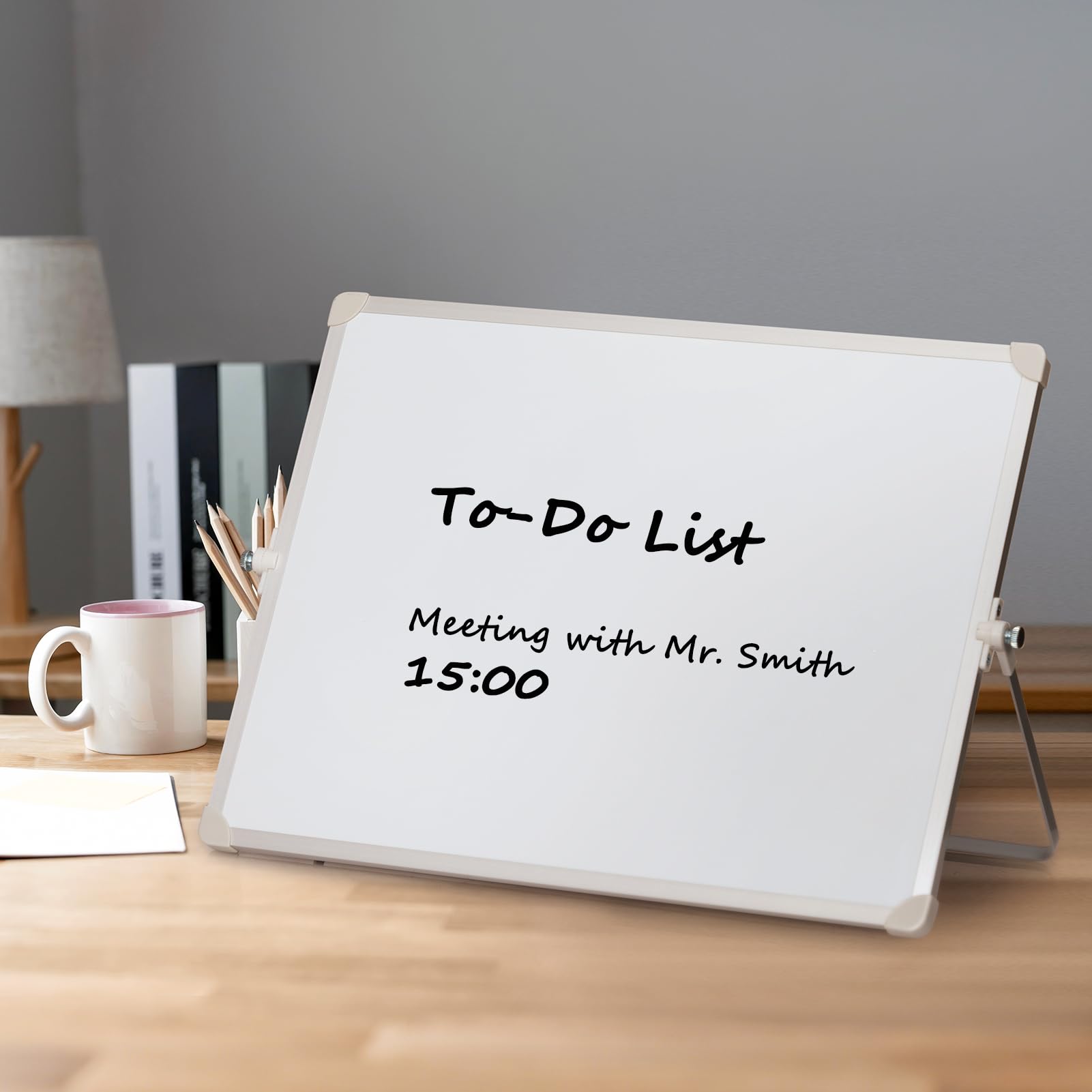 DOEWORKS Magnetisches Whiteboard 40 x 30cm, A3 Doppelseitig Trocken Abwischbares Whiteboard für den Schreibtisch, Magnettafel mit Ständer für Zuhause Schule Büro