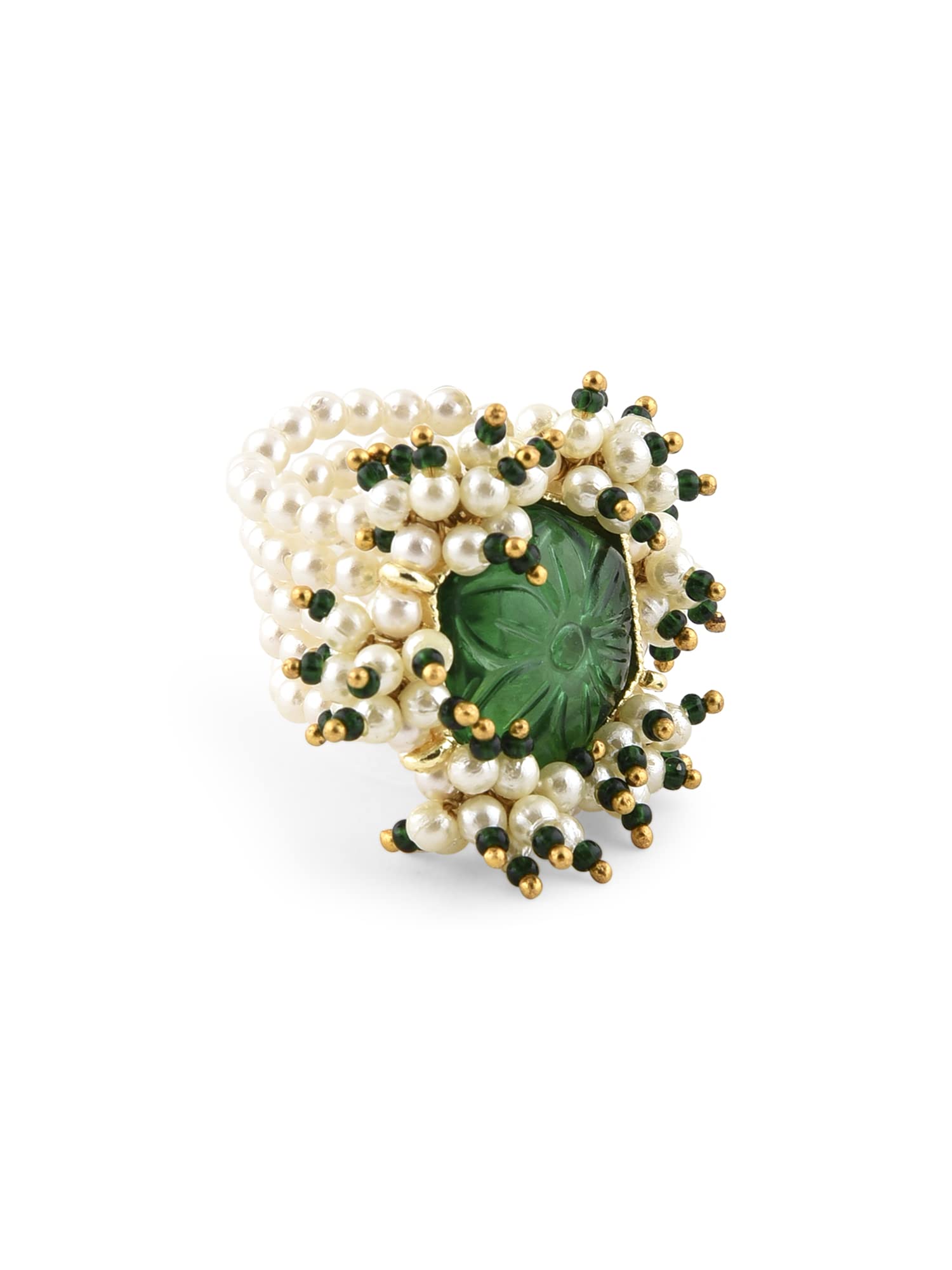 ZAVERI PEARLS Green Flower Stone Cluster Beads Ethnic Elasticated Pearls Ring For Women-ZPFK14699 (B0BCGNKZP7) Amazon Price History, Amazon Price Tracker