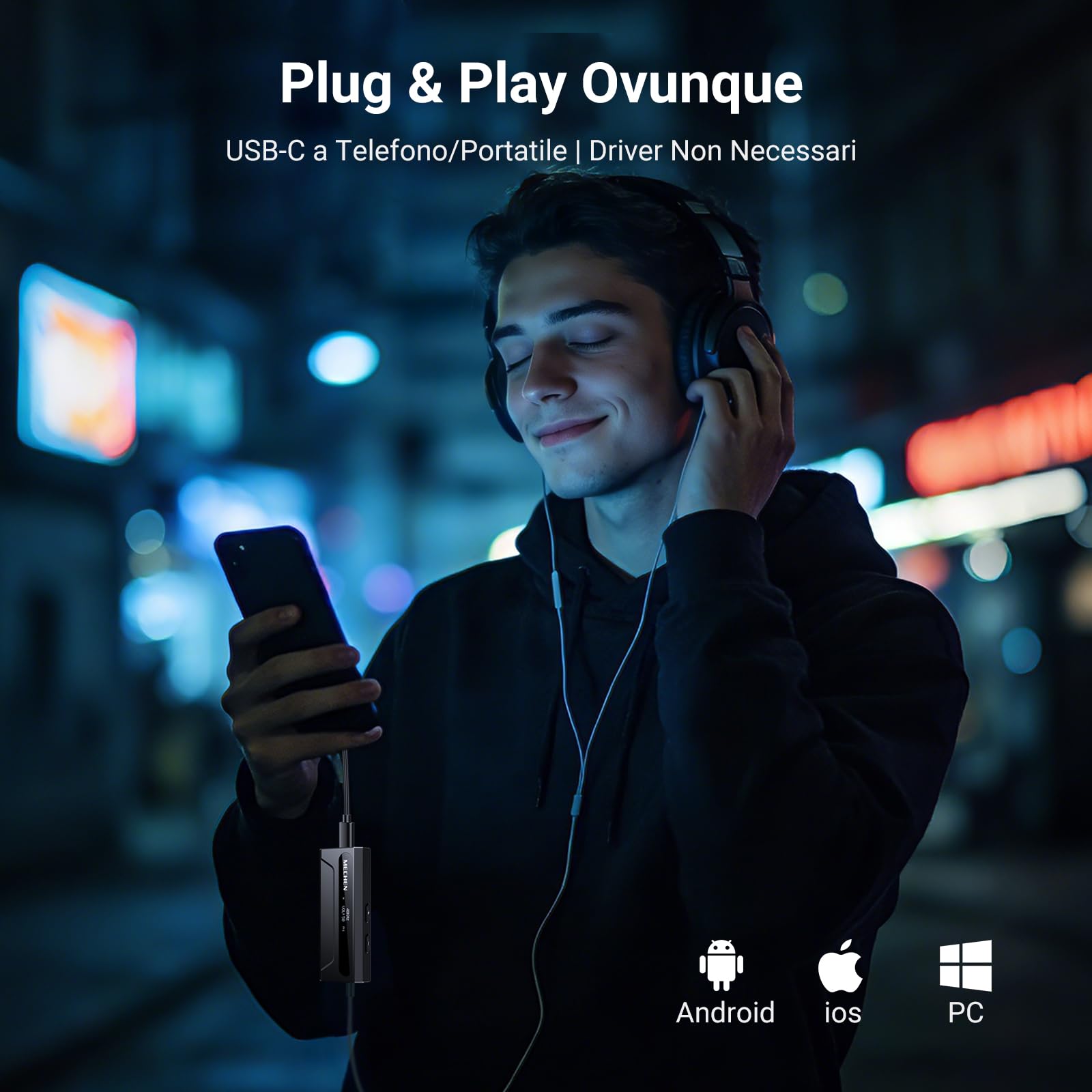 MECHEN AP10 Amplificatore per Cuffie DAC con ES9028Q2M & ES9603Q, Supporta 384kHz/DSD256, Doppie Uscite 3,5mm+4,4mm, per Smartphone/PC/Laptop/Player