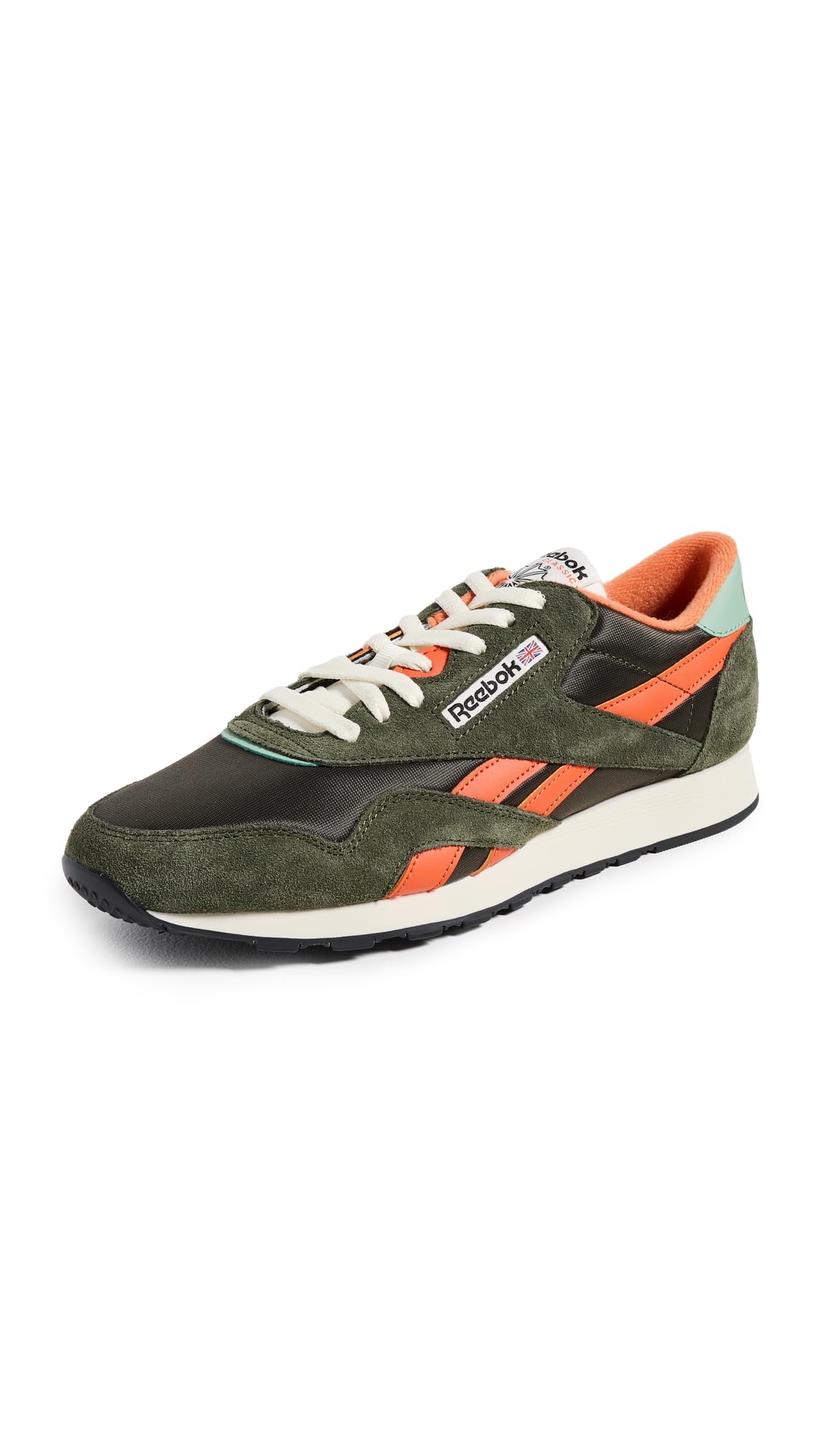 Reebok Men's Classic Nylon Sneaker, Hunter Green/Pump Orange/Vintage Chalk, 12