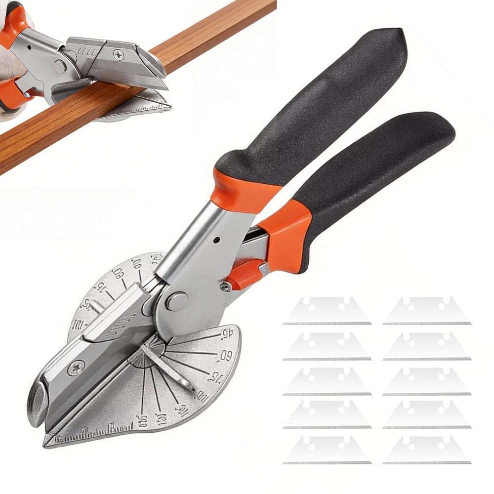 Wxeadu Miter Shears, Multi Angle Trim Cutter, Mitre Shears Angle Cutter with 10 Replacement Spare Blades, 45 to 135 Degree, Hand Tool for Cutting Soft Wood, PVC, Plastic