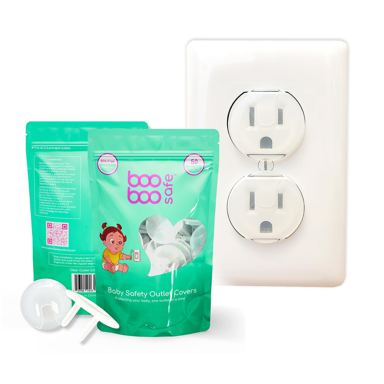 Boo Boo Safe Baby Proof Outlet Covers - 50 Pack Transparent Socket Covers for Outlets - Easy Install Outlet Plug Covers - Child Safety Clear Outlet Covers - Durable & Steady Outlet Covers