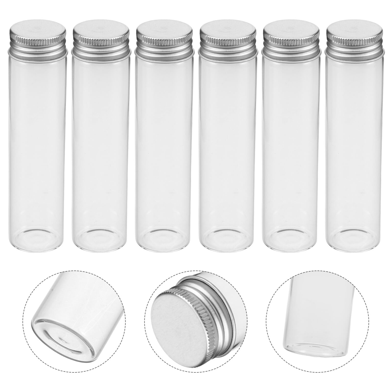Botellas de Vidrio Transparentes de 60 Ml con Tapa de Aluminio Set de 30 Piezas Tubos de Ensayo para Almacenamiento Hermético Ideales para Aceites Esenciales Cosméticos y
