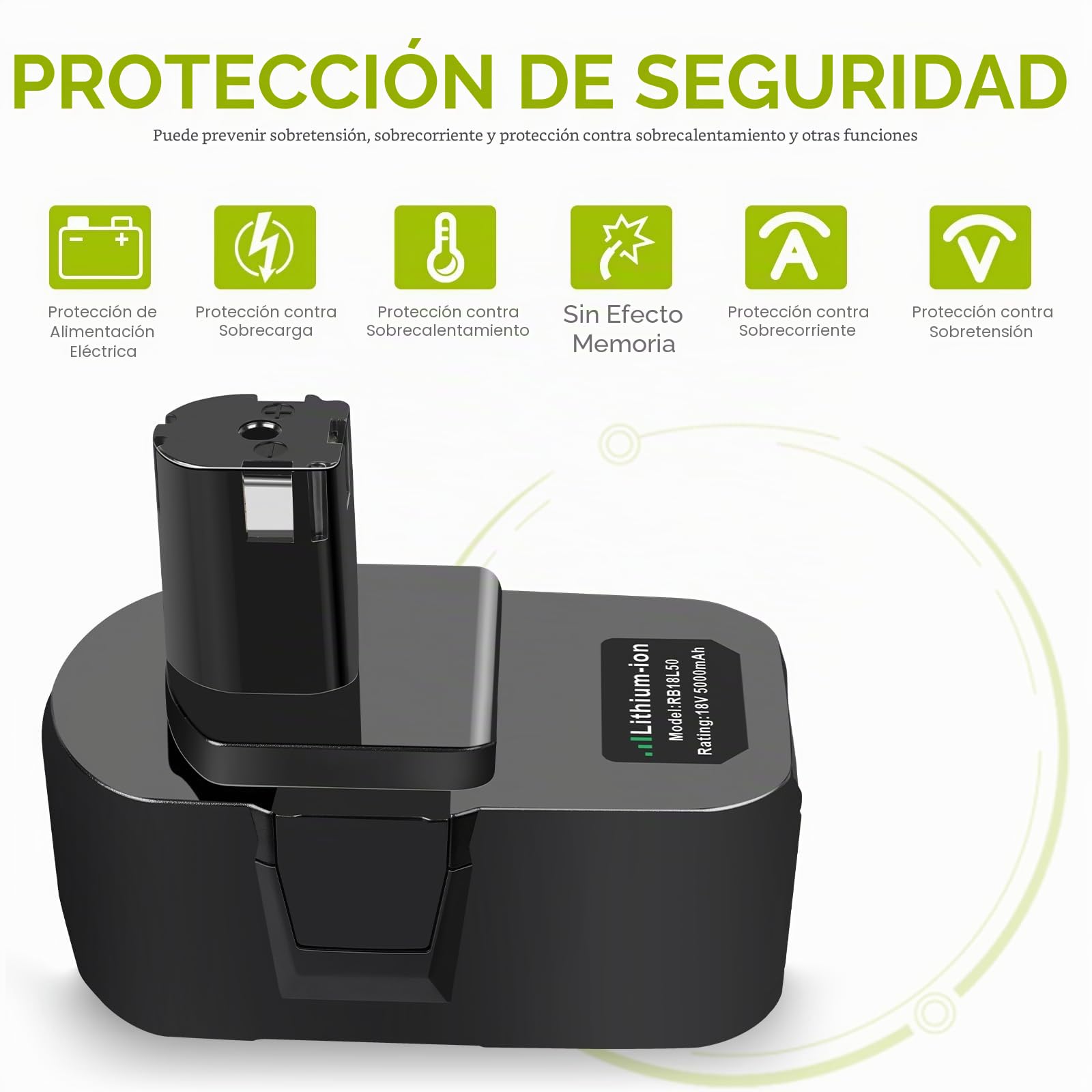 ASUNCELL 2 Piezas Batería 18V 5.0Ah y Cargador para Ryobi, Li-Ion Batería de Repuesto para Ryobi One+ RB18L50 RB18L40 RB18L25 RB18L15 RB18L13 P102 P103 P104 P105 P106 P107 Herramientas Inalámbricas