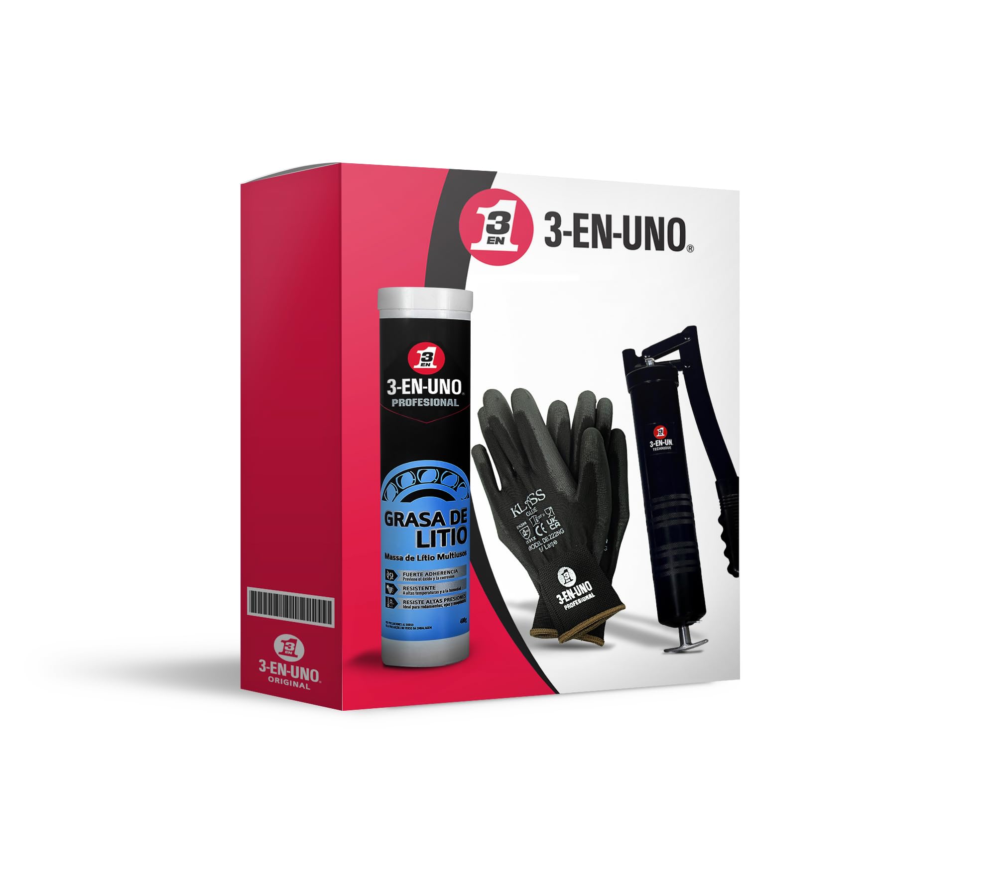 3-IN-ONE Profesional - Grasa de litio multiuso con bomba de engrase lubricadora, 400g - Pack Bomba Engrase