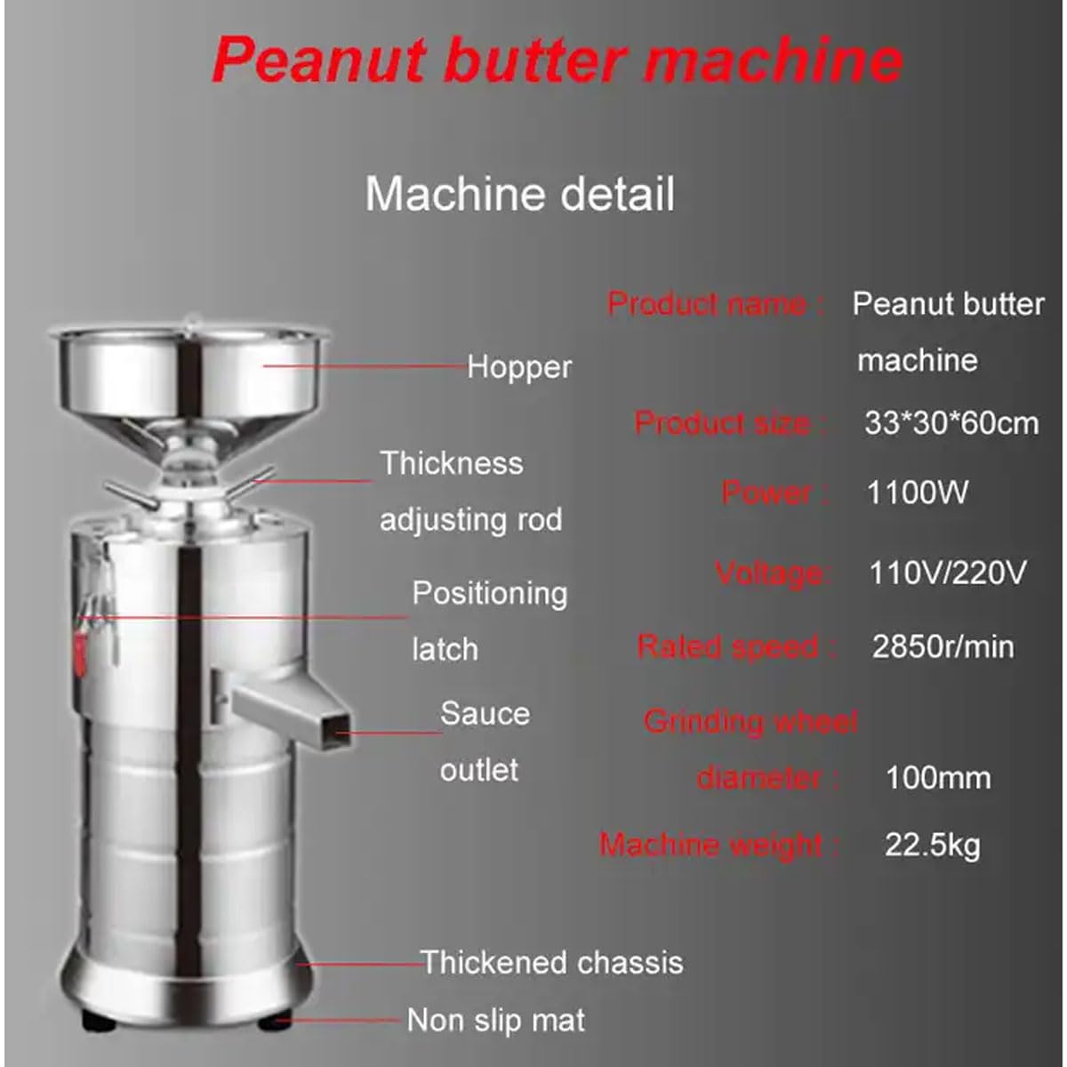 Elektryczna maszyna do masła orzechowego, komercyjny młynek do masła orzechowego ze stali nierdzewnej, mechanizm mielący 15 kg/h, robot kuchenny, szlifierka do ziaren