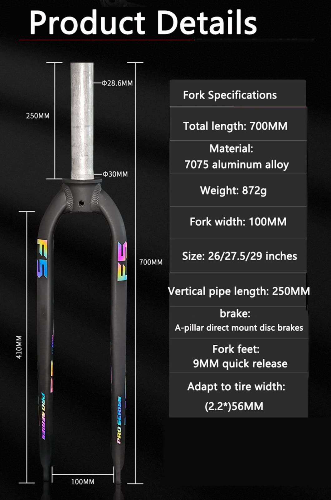 Forcella Rigida MTB In Lega Alluminio 7075 Per Bici 26/27.5/29 Pollici - Leggera, Resistente, Per Freni A Disco