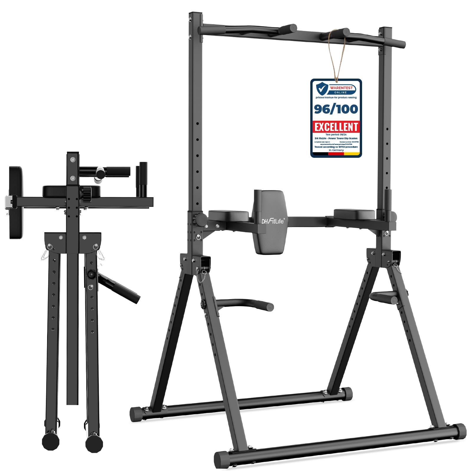 DH FitLife Foldable Power Tower Dip Station for Home Gym Strength Training